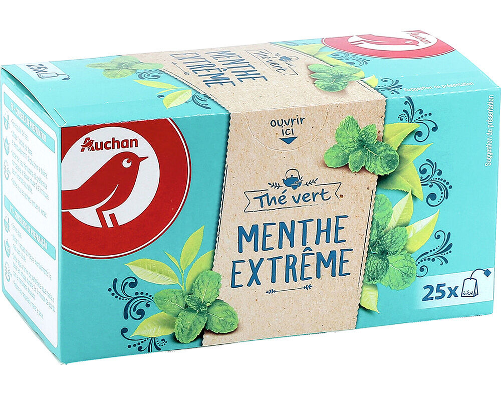 CH&Aacute; AUCHAN VERDE AROMA FORTE HORTEL&Atilde; 25 SAQUETAS 40G