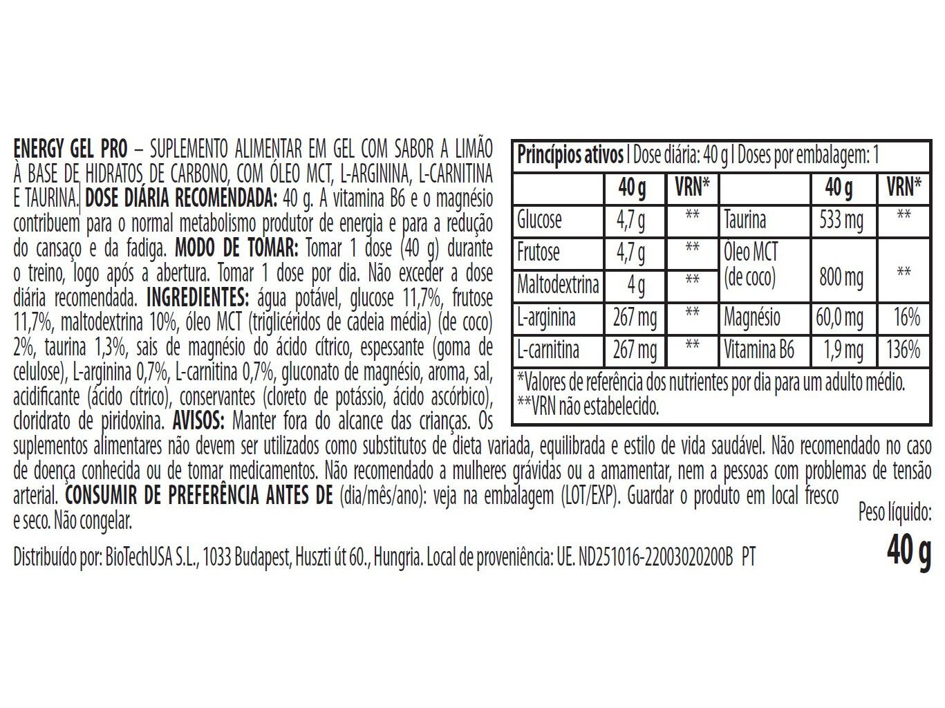 GEL ENERG&Eacute;TICO BIOTECH USA LIM&Atilde;O 40G image number 1