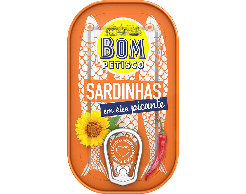 SARDINHA INTEIRA BOM PETISCO EM &Oacute;LEO PICANTE 120(84)G
