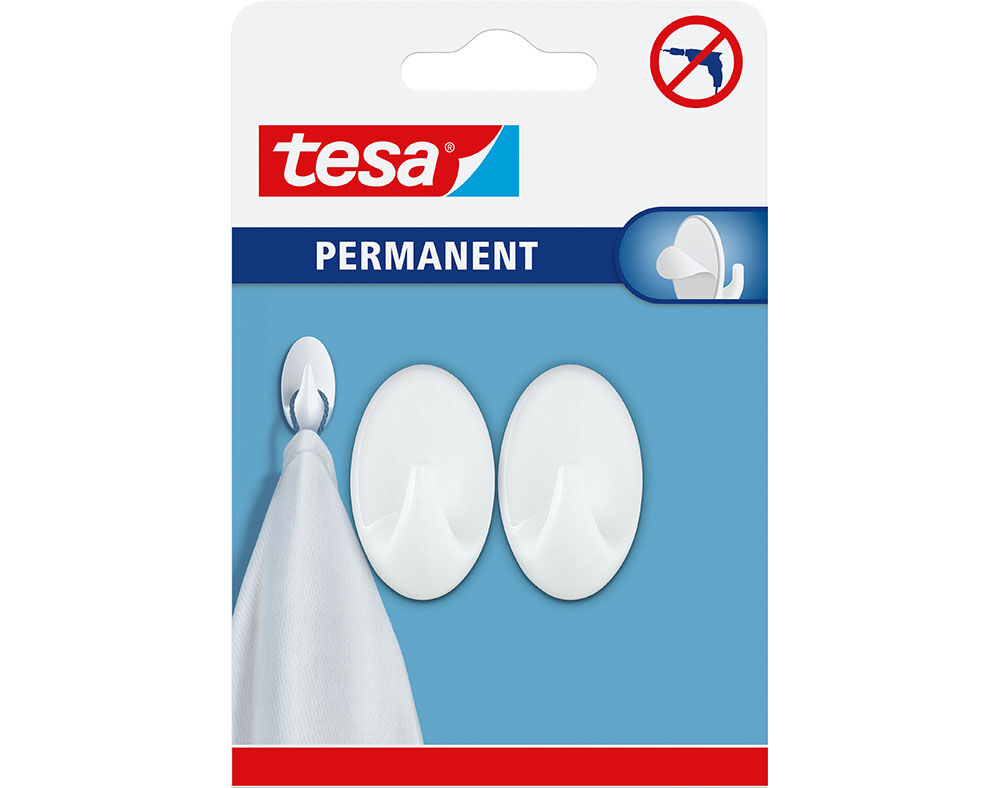 GANCHOS PERMANENTES TESA OVAIS S BRANCO PACK 2 UNIDADES image number 0