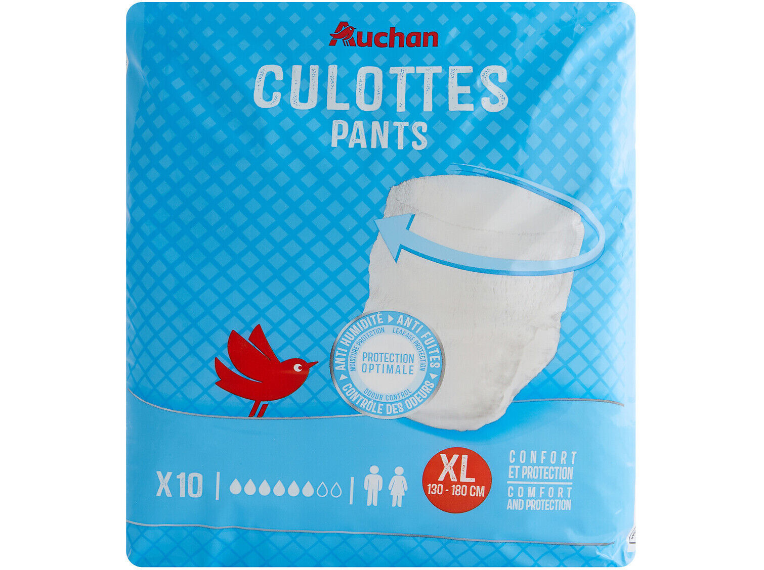 CUECAS DE INCONTIN&Ecirc;NCIA AUCHAN TAMANHO XL UNISSEXO 10UN