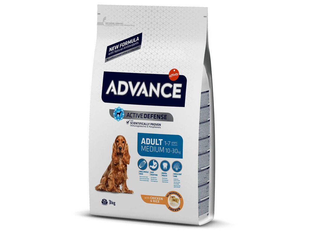 RA&Ccedil;&Atilde;O C&Atilde;O MEDIUM ADULT ADVANCE :FRANGO E ARROZ 3KG