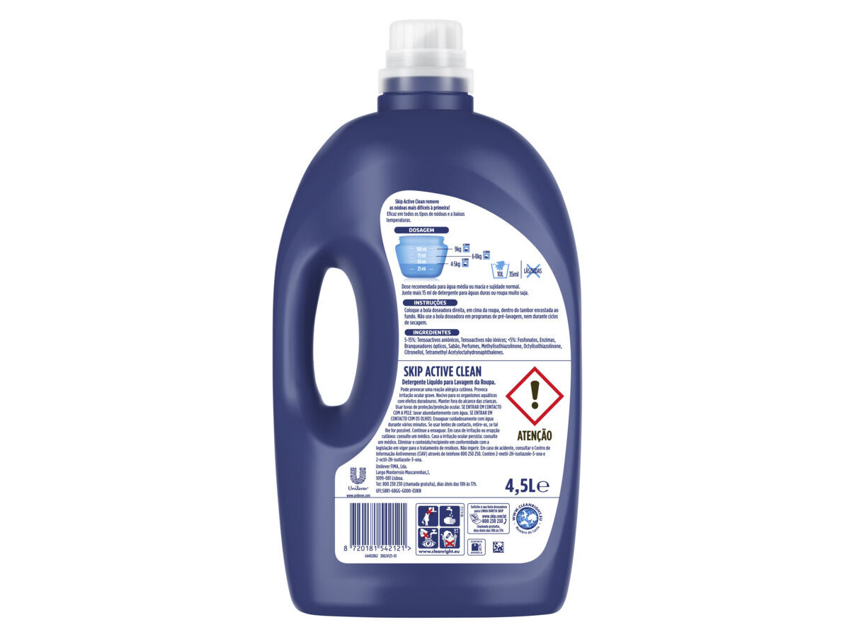 DETERGENTE SKIP ROUPA M&Aacute;QUINA LIQU&Iacute;DO ACTIVE CLEAN 100 DOSES image number 1