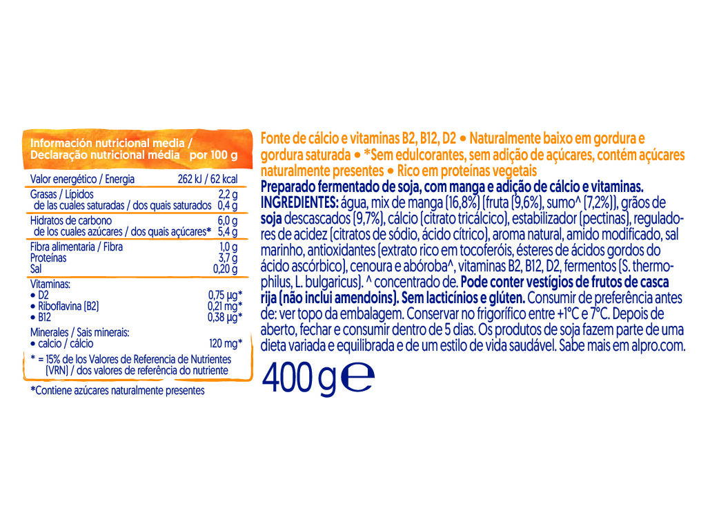 YOFU ALPRO MANGA SEM A&Ccedil;&Uacute;CAR 400G image number 1