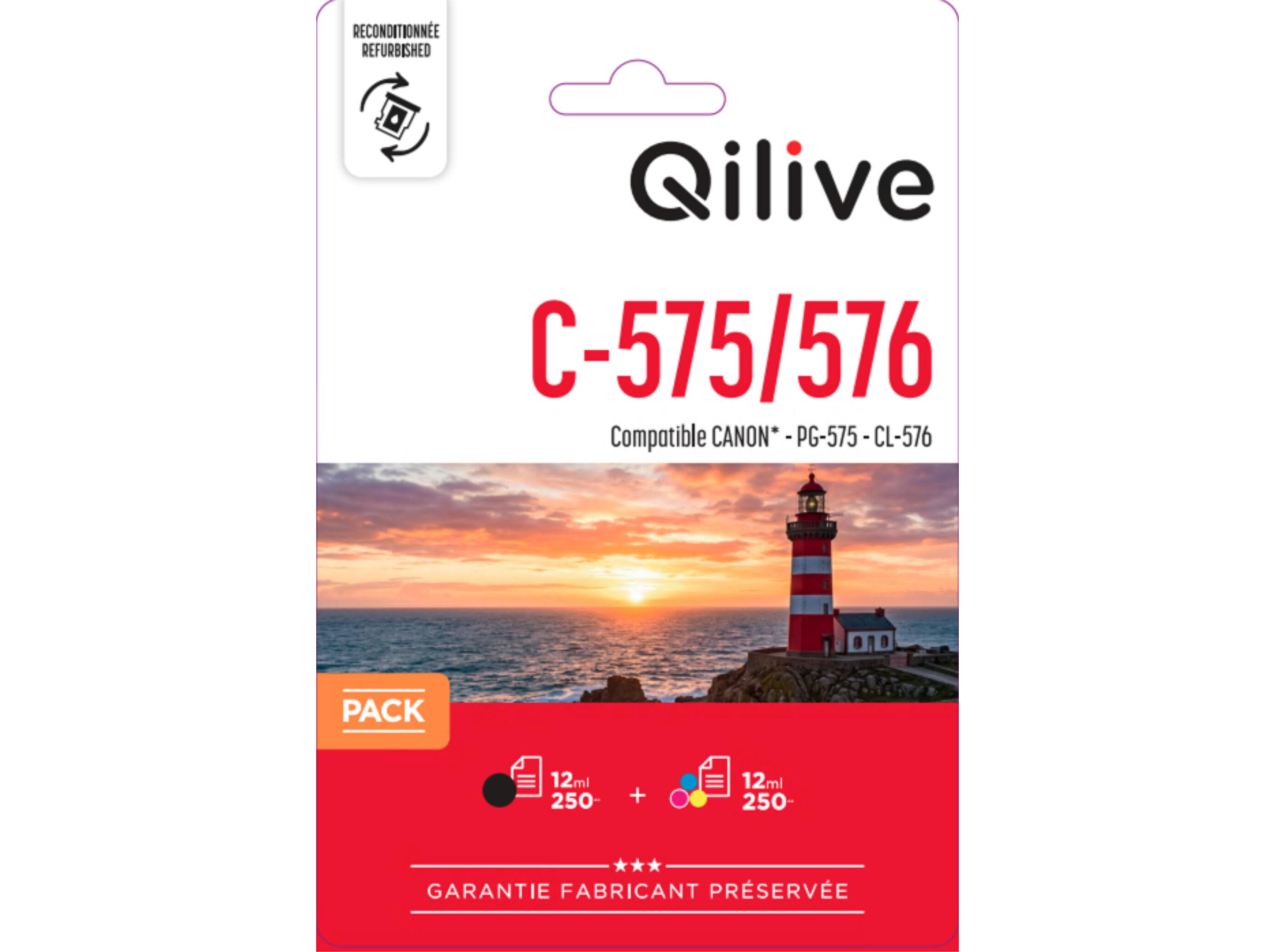 PACK TINTEIROS QILIVE COMPAT&Iacute;VEL CANON PG-575 / CL-576 PRETO E COR image number 1