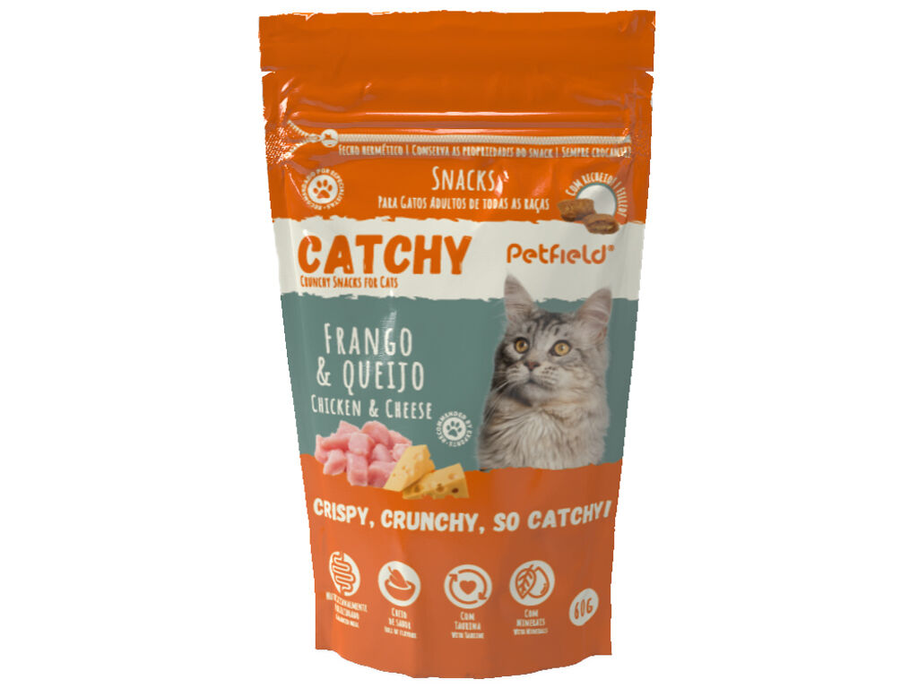 SNACKS P/GATO PETFIELD CATCHY FRANGO E QUEIJO 60G