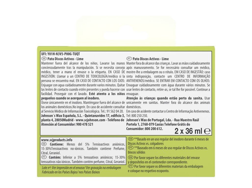 BLOCO SANIT&Aacute;RIO DISCOS PATO APARELHO + 3 RECARGAS LIME 3X36ML image number 2