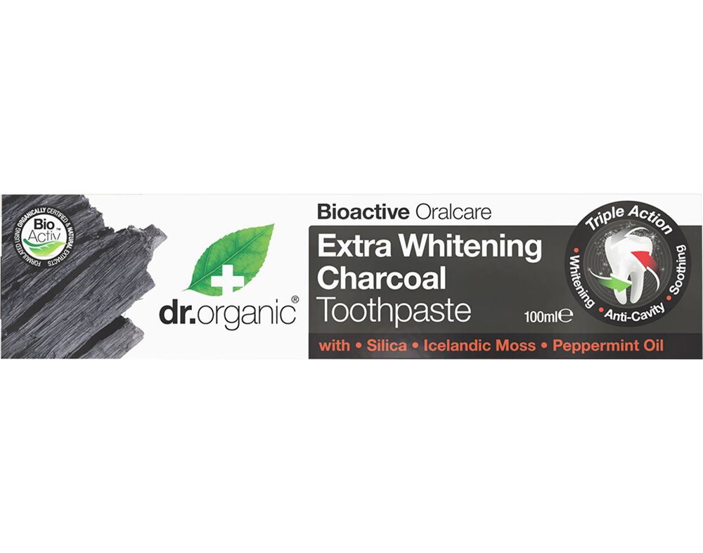 PASTAS DENTIFRICA DR.ORGANIC BRANQUEADORA BIO CARV&Atilde;O 100ML image number 0