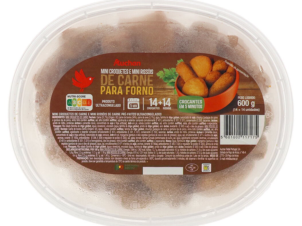 MINI CROQUETES E RISS&Oacute;IS DE CARNE AUCHAN PARA FORNO 28UN 600G