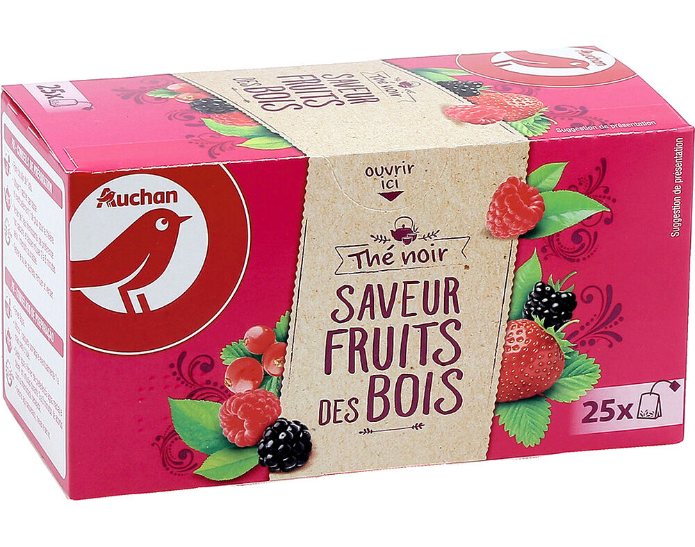 CH&Aacute; AUCHAN PRETO SABOR FRUTOS SILVESTRES 25 SAQUETAS 40G