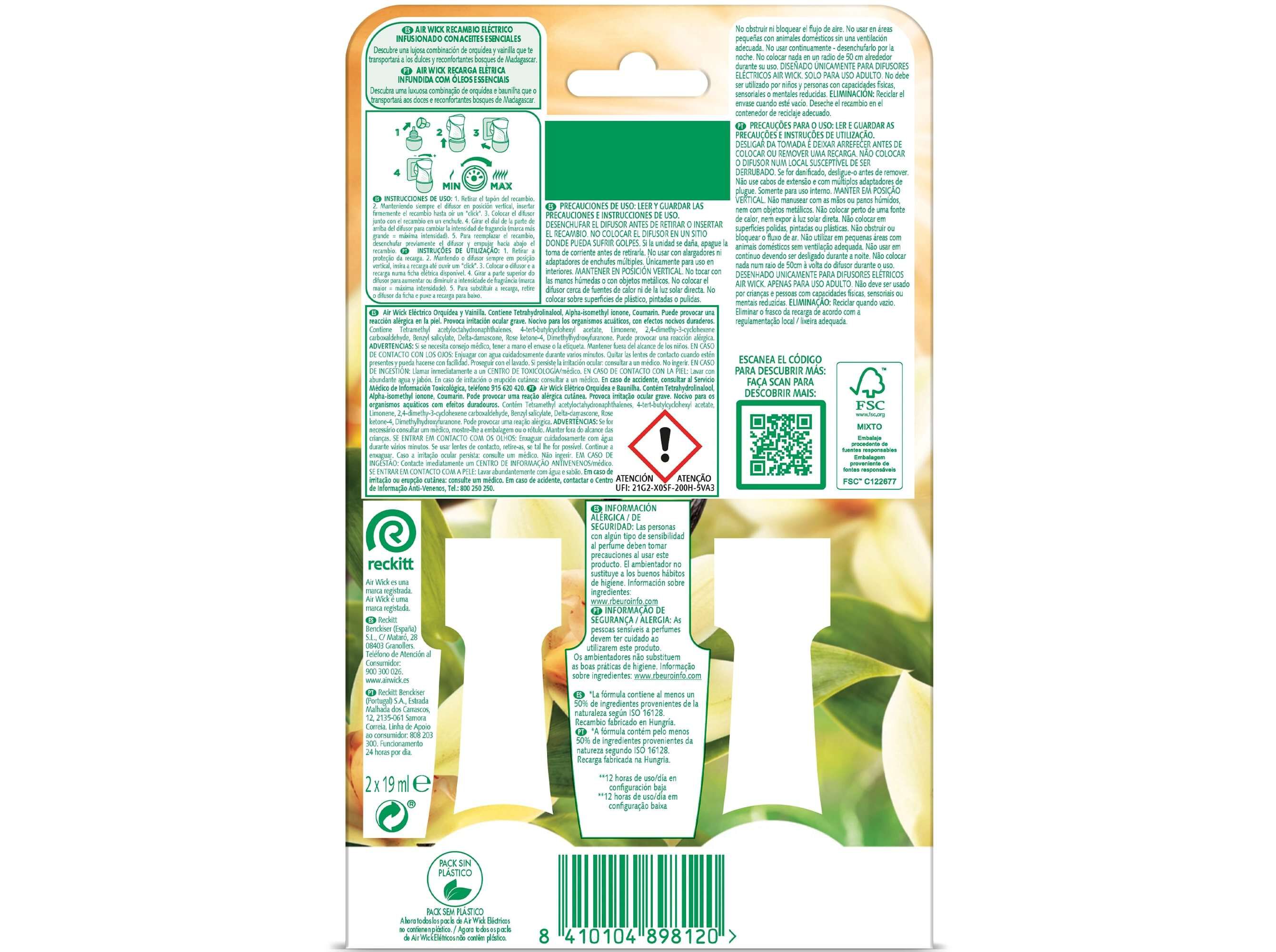 AMBIENTADOR EL&Eacute;TRICO AIR WICK RECARGA BAUNILHA 2X19ML image number 1