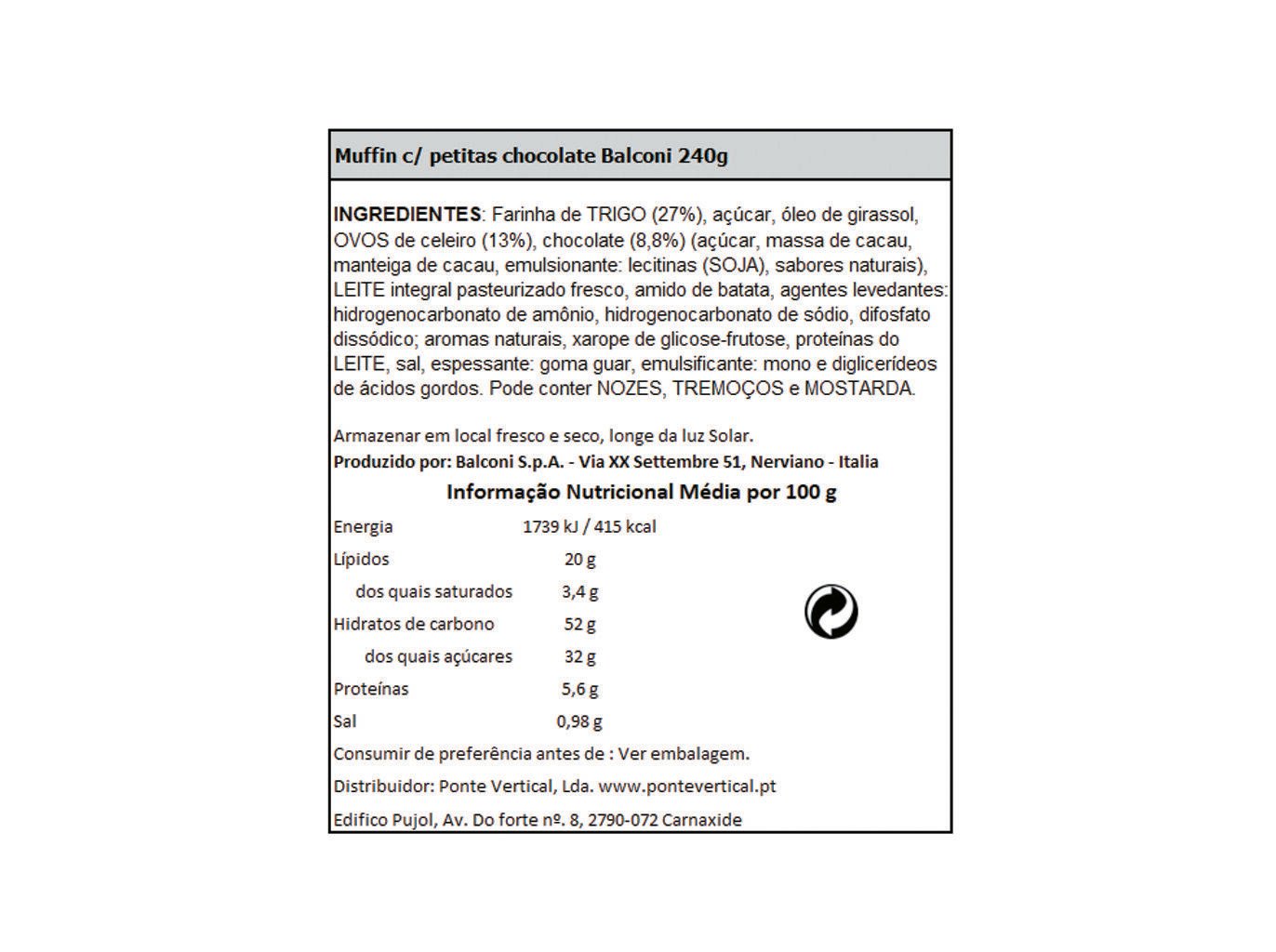 MUFFIN BALCONI PEPITAS CHOCOLATE 240 G image number 1
