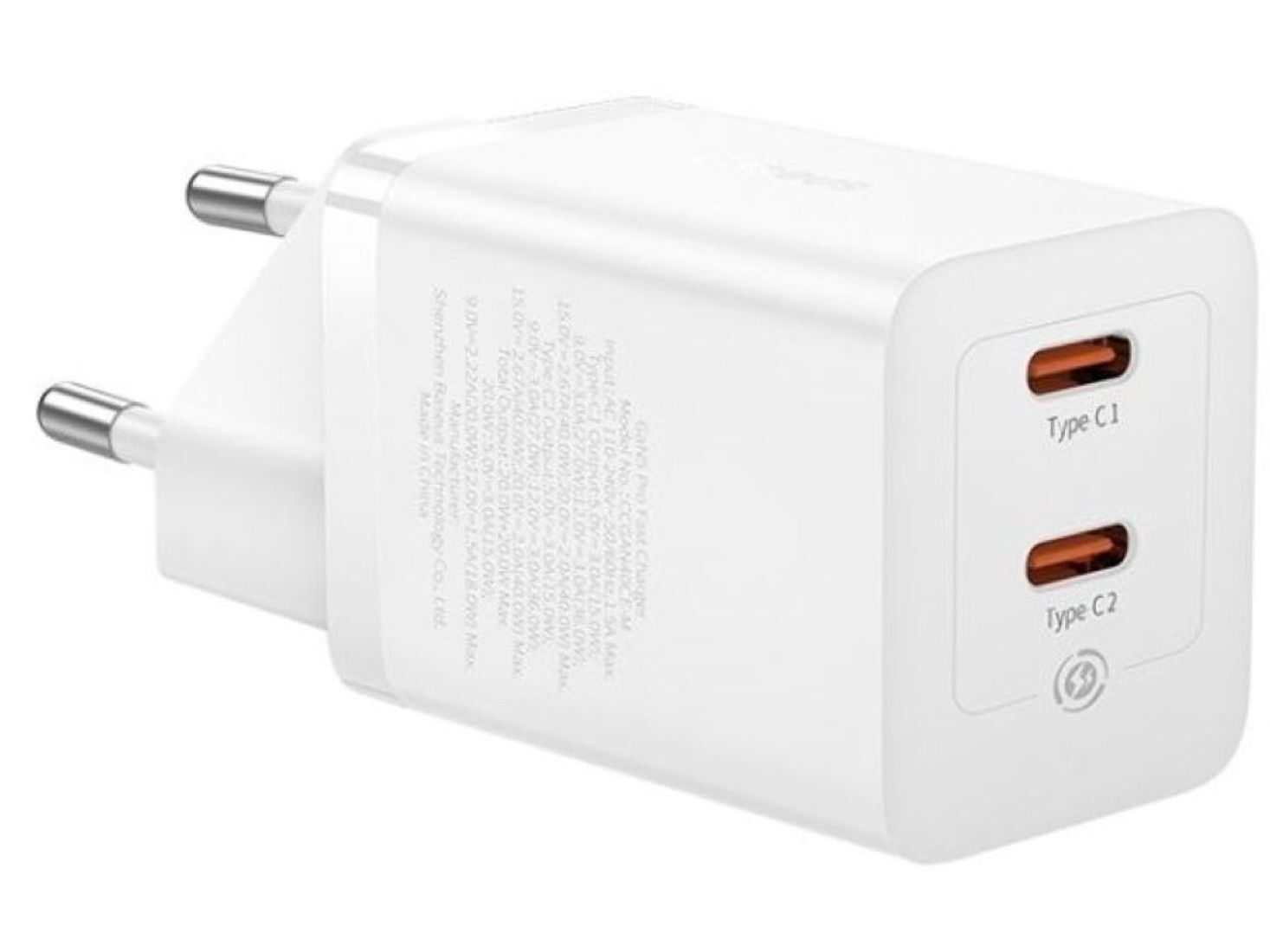 CARREGADOR BASEUS GAN5 CHARGER C+C 40W BRANCO image number 0