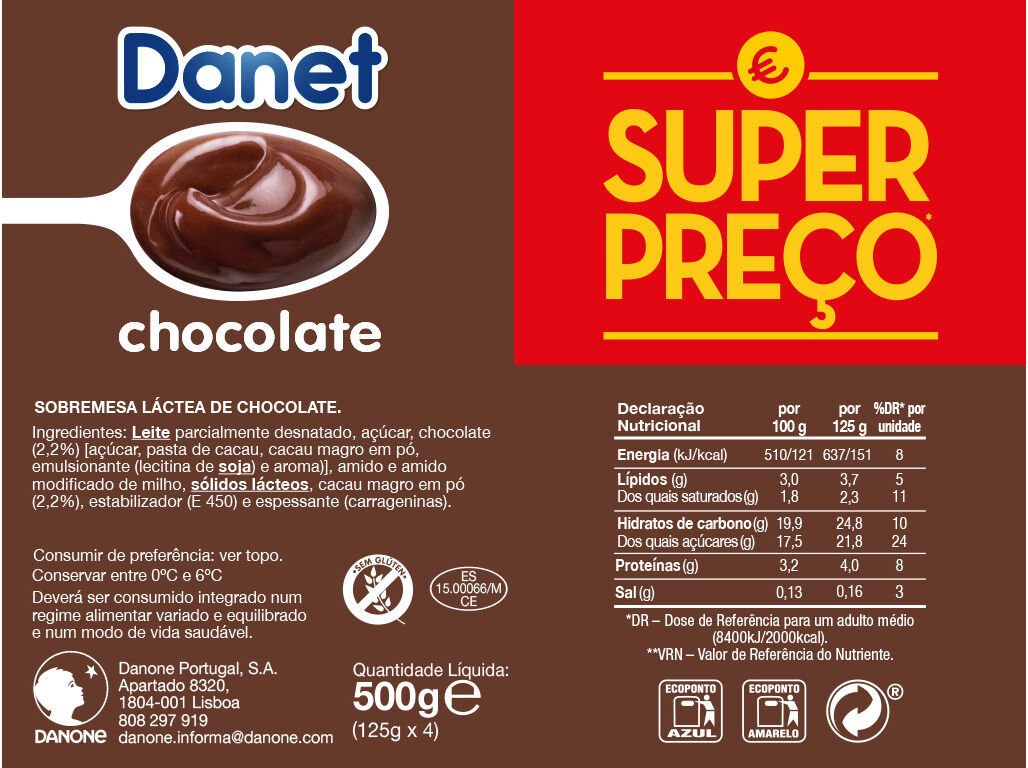 SOBREMESA DANET L&Aacute;CTEA CHOCOLATE 4X125G image number 1