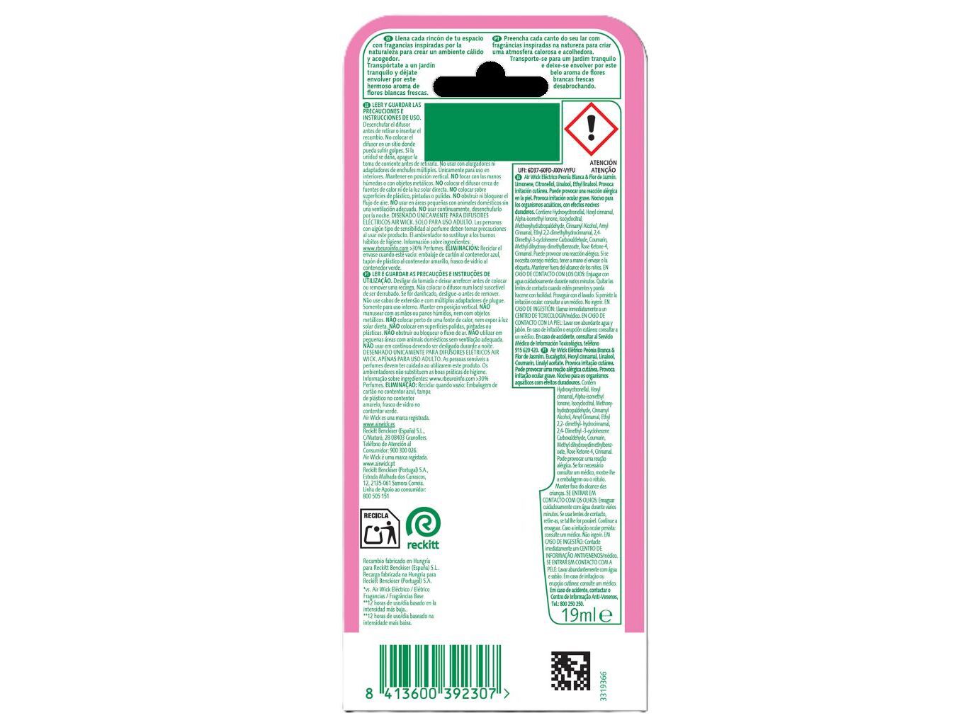 AMBIENTADOR EL&Eacute;TRICO AIR WICK RECARGA ROUPA LIMPA 19ML image number 1