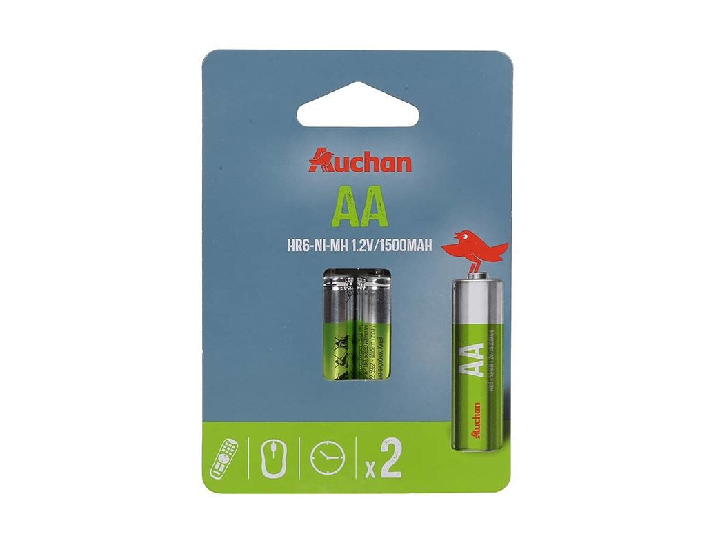 PILHA RECARREG&Aacute;VEL AA HR6 AUCHAN BASIC 1500MAH 2 UNIDADES image number 0