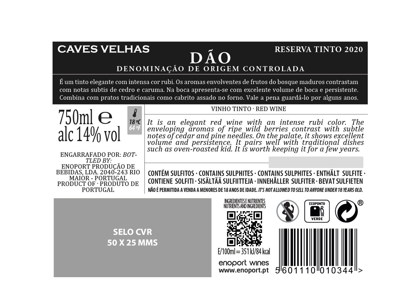 VINHO TINTO CAVES VELHAS D&Atilde;O 0.75L image number 1