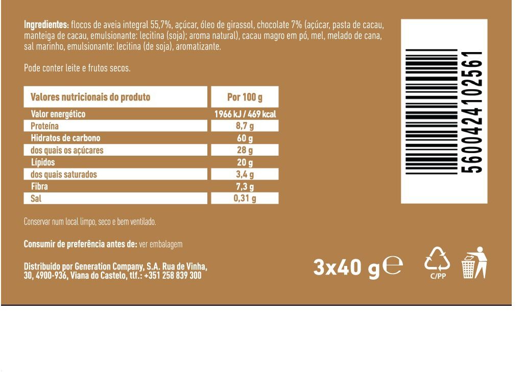 BARRA PROTE&Iacute;NA BA! AVEIA E CHOCOLATE 40GX3 image number 1