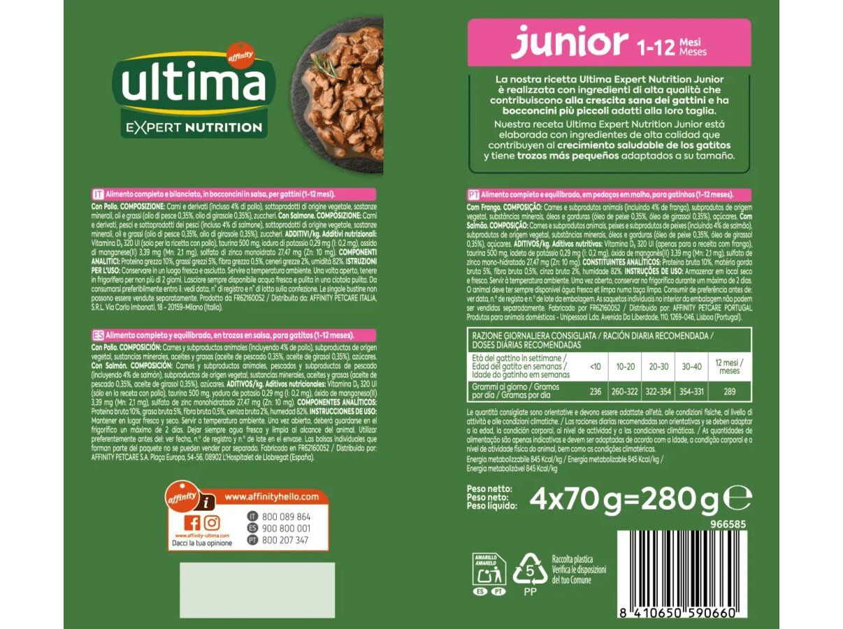 COMIDA H&Uacute;MIDA PARA GATO ULTIMA J&Uacute;NIOR 4X70G image number 1