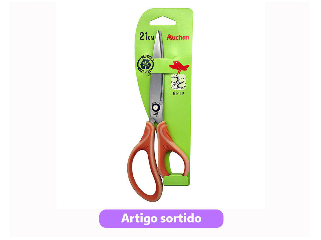 TESOURA ASSIM&Eacute;TRICA AUCHAN BI-MATERIAL 21CM CORES SORTIDAS