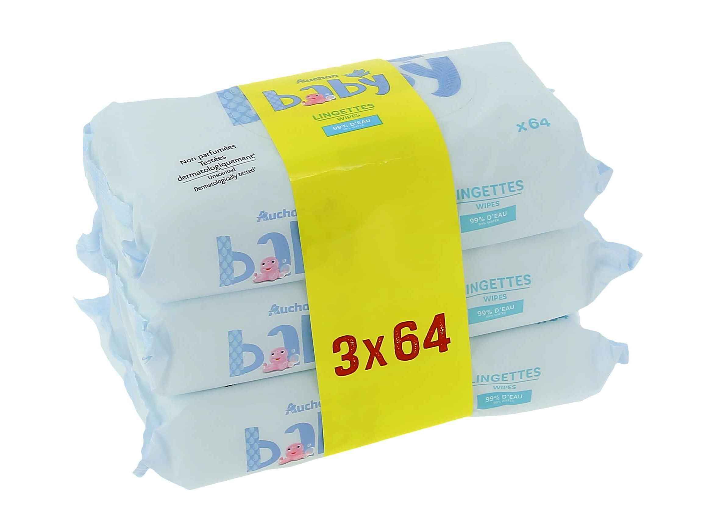 TOALHITAS AUCHAN BABY COM 99% &Aacute;GUA 3X64UN image number 1