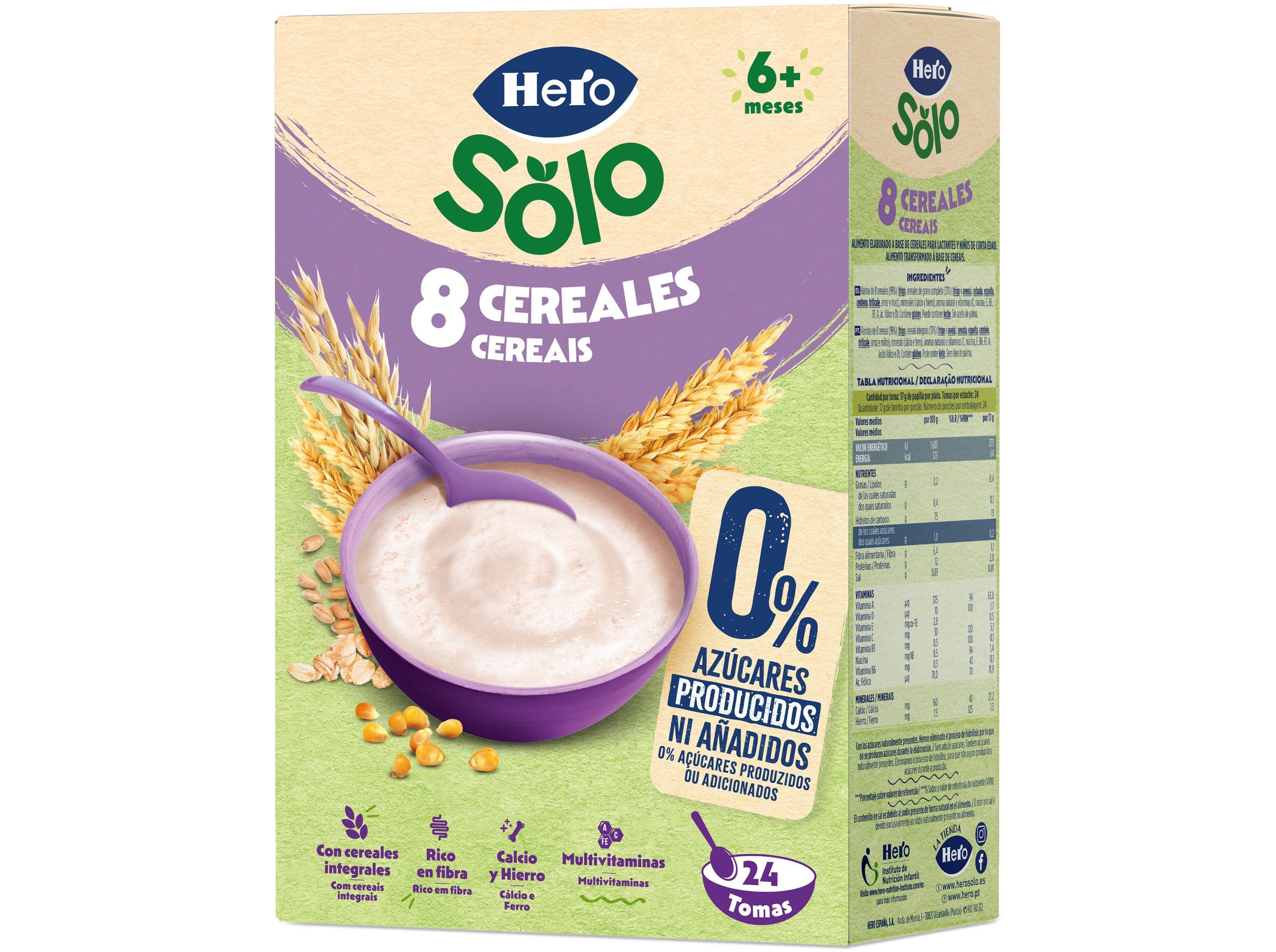 FARINHA N&Atilde;O L&Aacute;CTEA HERO BABY 8 CEREAIS 340G image number 0