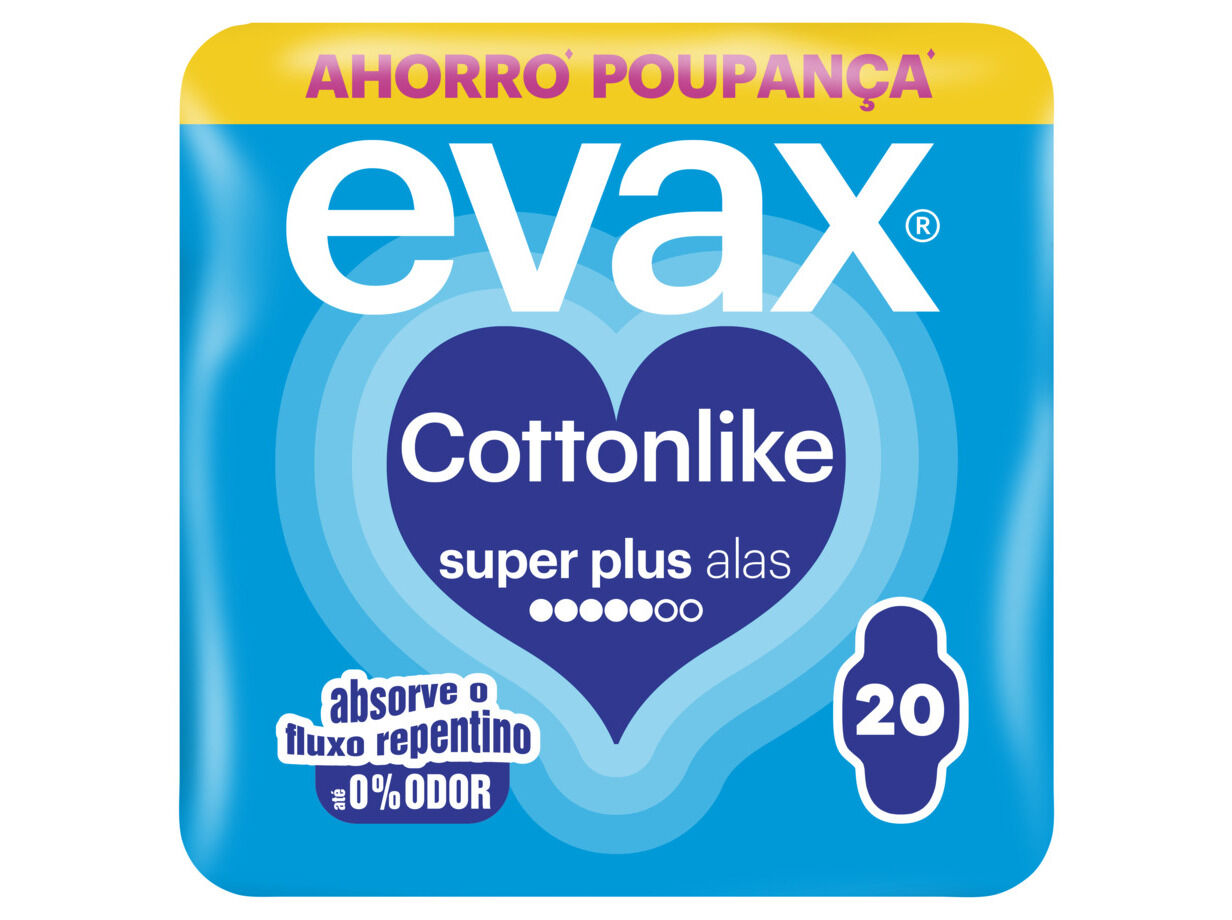 PENSOS HIGI&Eacute;NICOS COTTONLIKE SUPER PLUS COM ABAS EVAX 20 UN