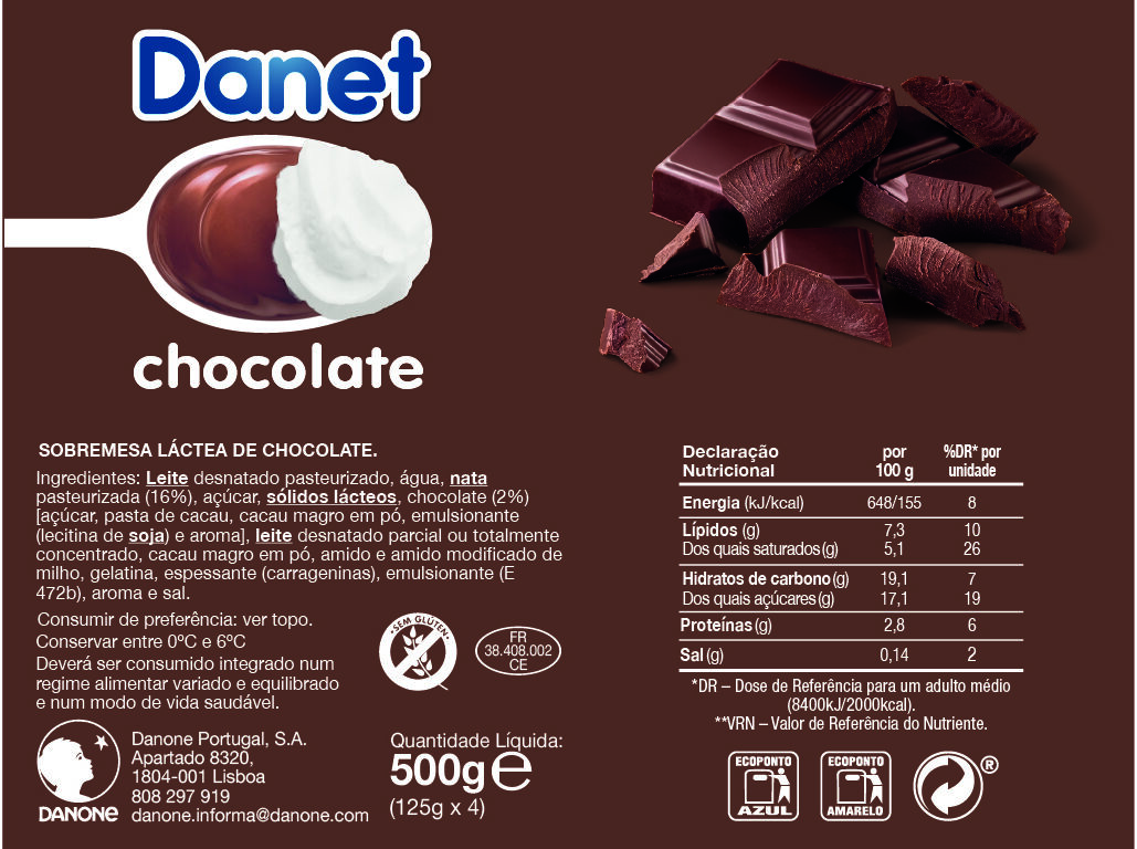 SOBREMESA DANETTE L&Aacute;CTEA CHOCOLATE E CHANTILLY 4X100G image number 1