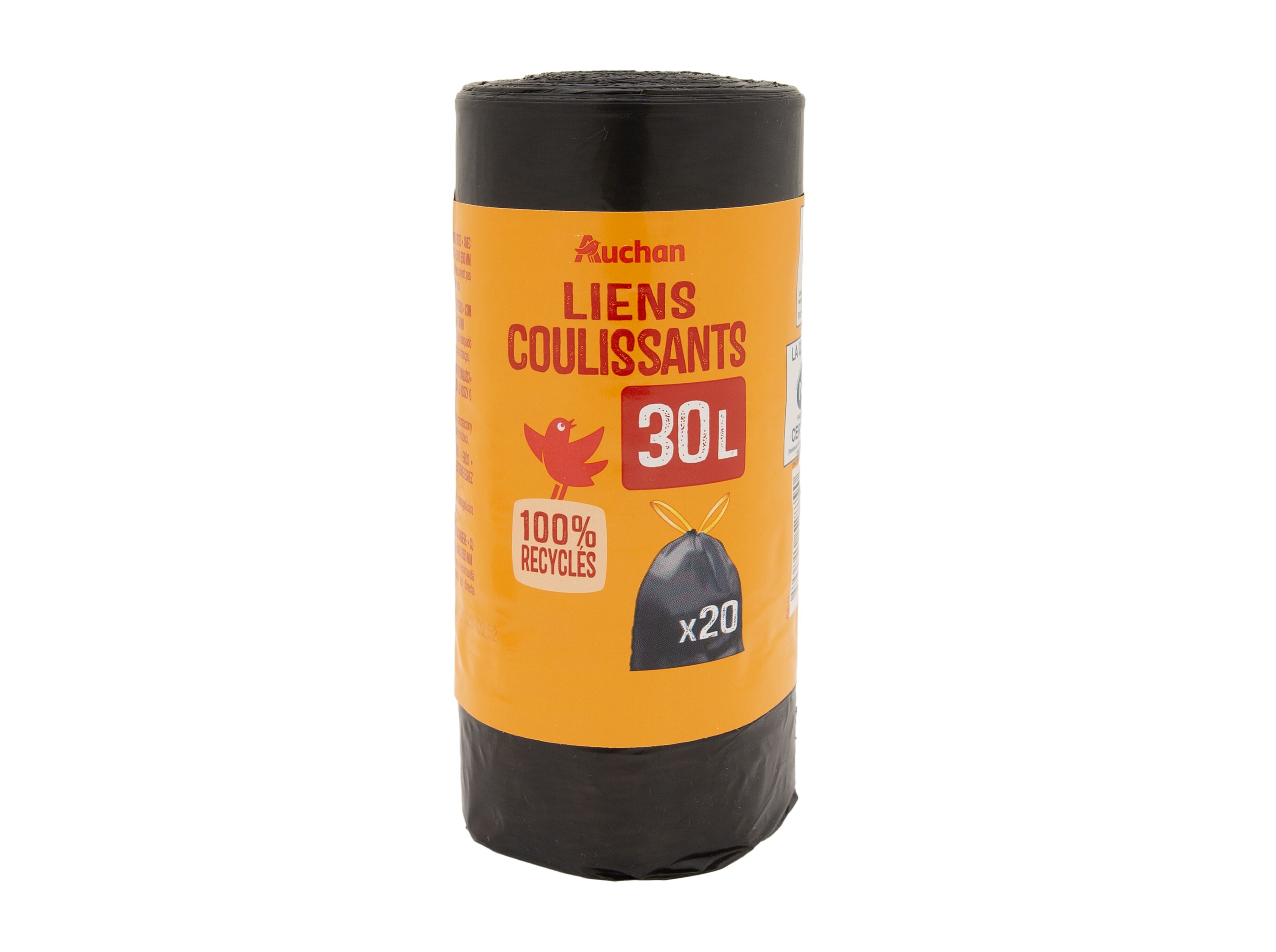 SACOS DE LIXO AUCHAN FECHO F&Aacute;CIL 30L 100% RECICLADOS 20UN image number 0