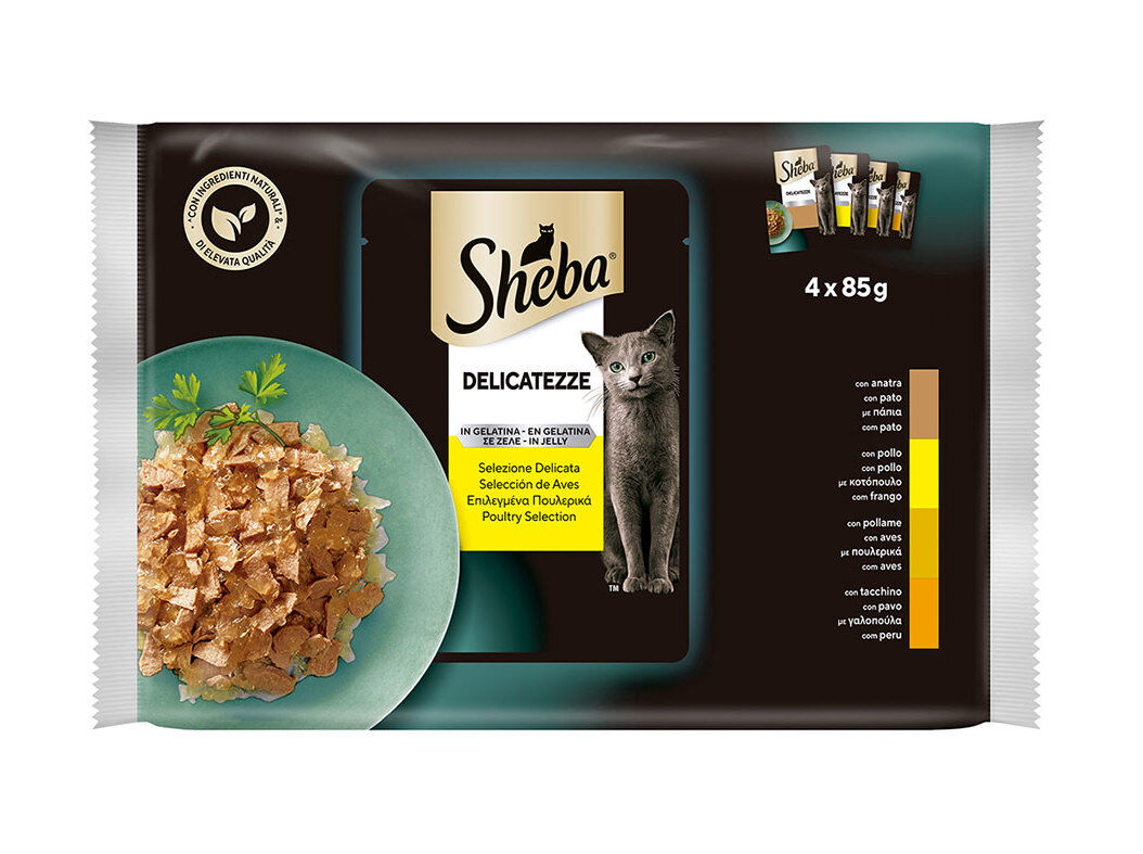 COMIDA H&Uacute;MIDA GATO SHEBA SAQUETAS AVES 4X85G image number 0