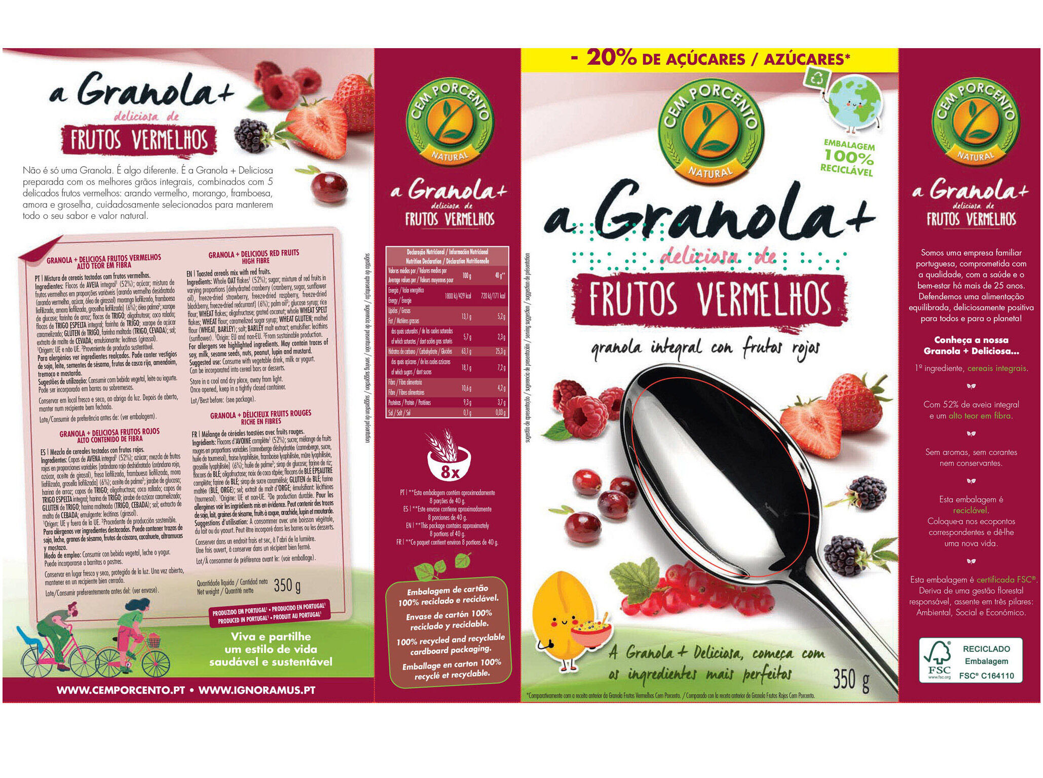 GRANOLA CEM PORCENTO FRUTOS VERMELHOS 350G image number 1