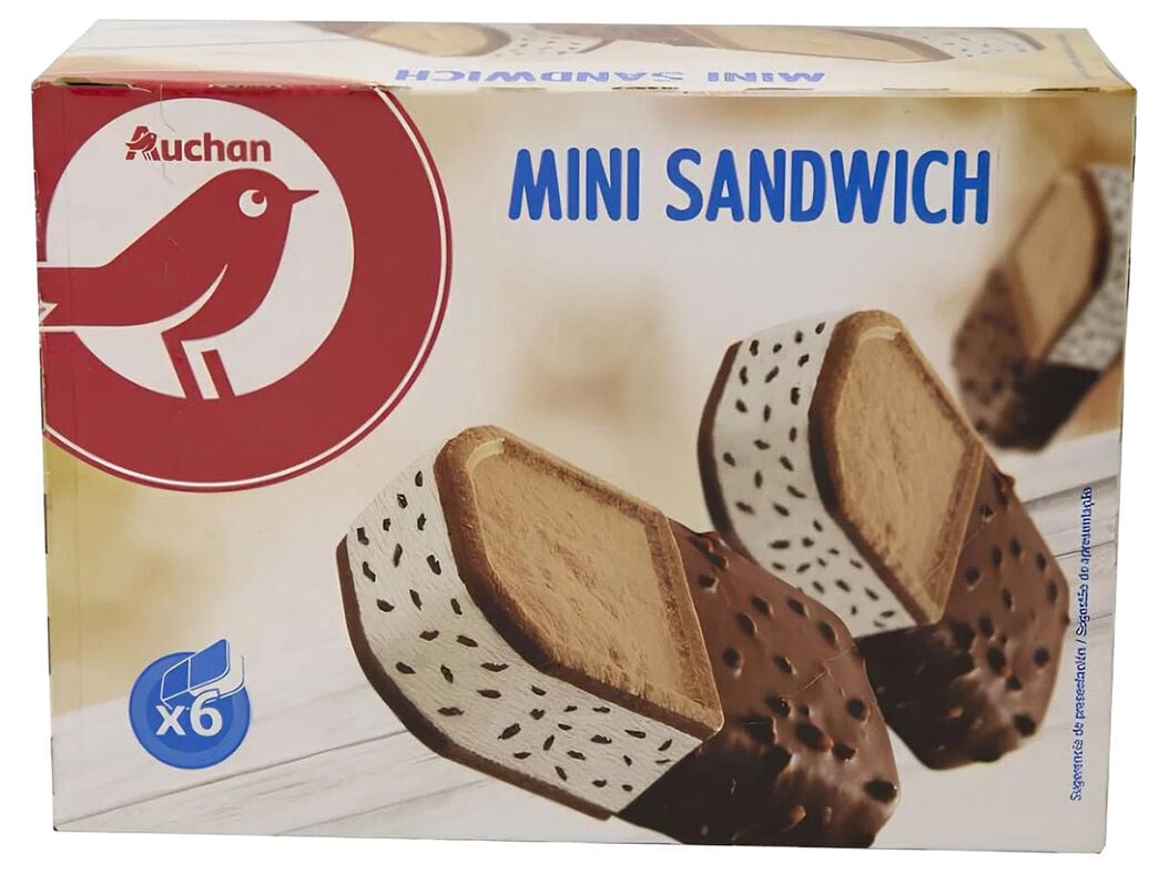 GELADO AUCHAN MINI SANDWICH NATA 6X85ML