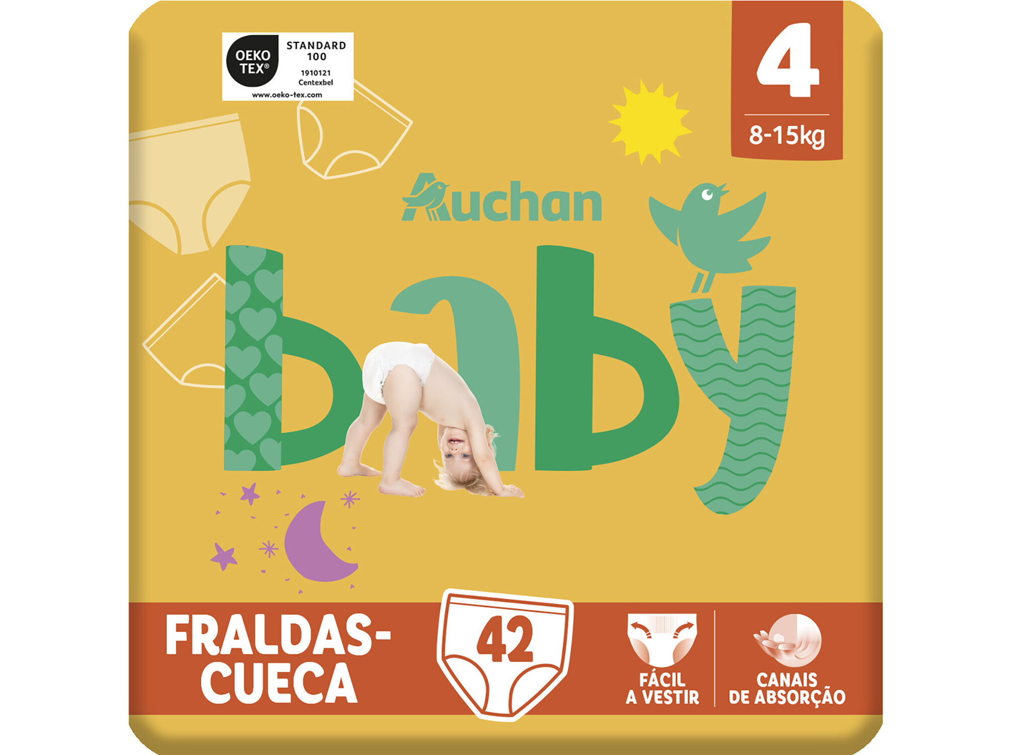 FRALDAS CUECA AUCHAN BABY TAMANHO 4 8-15KG 42UN image number 0