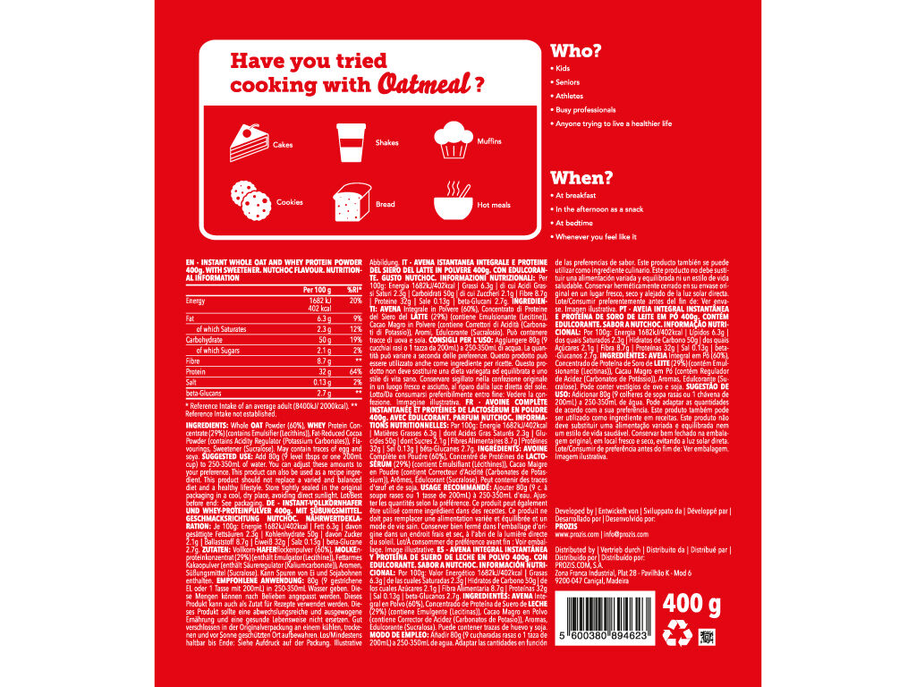 AVEIA COM PROTE&Iacute;NA PROZIS CHOCOLATE AVEL&Atilde; 400G image number 1