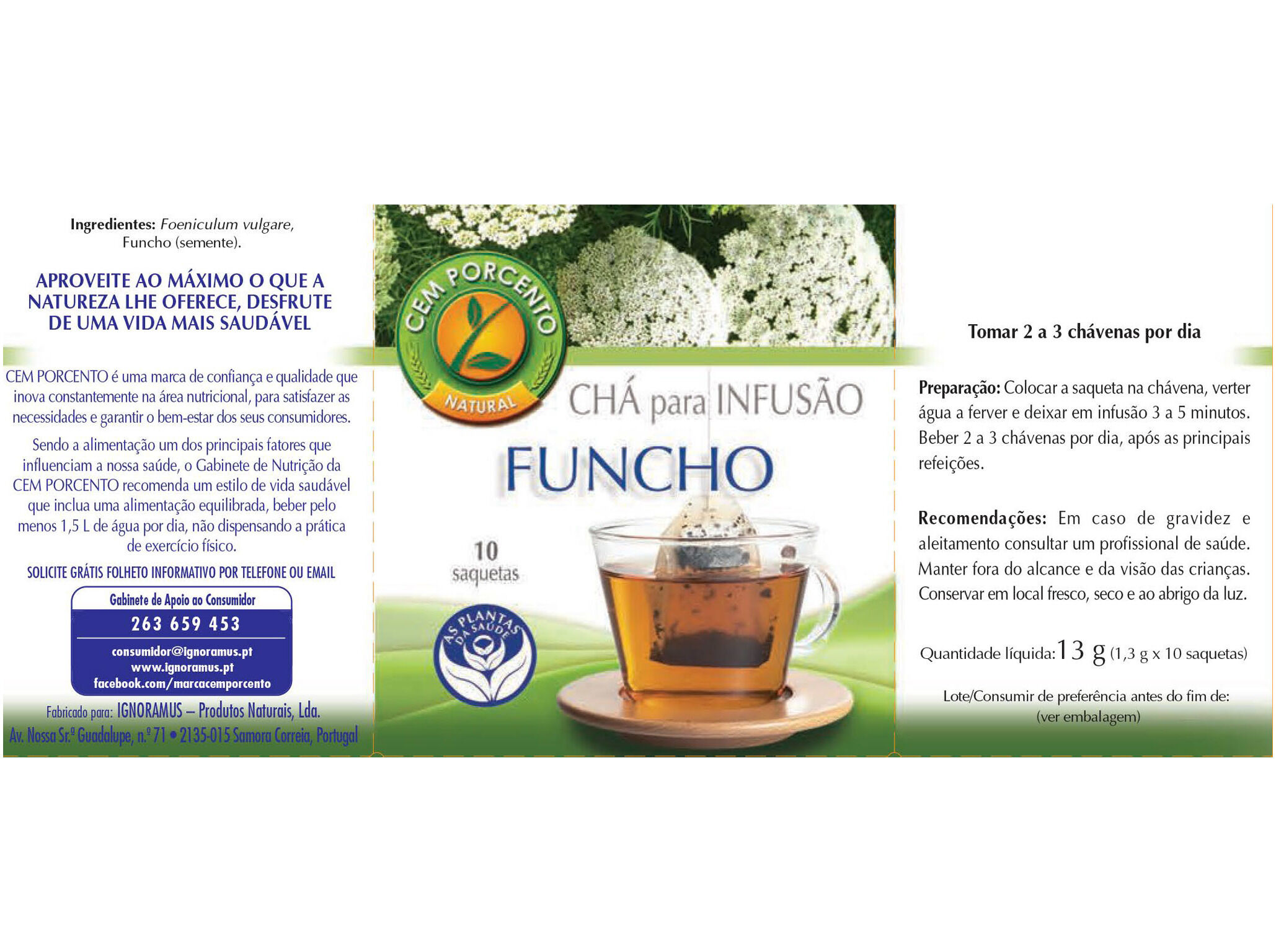 CH&Aacute; CEM PORCENTO FUNCHO 10 SAQUETAS image number 1