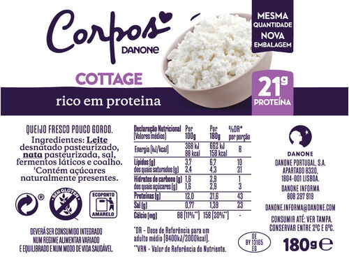 COTTAGE CHEESE CORPOS DANONE LIGHT 180 G image number 1
