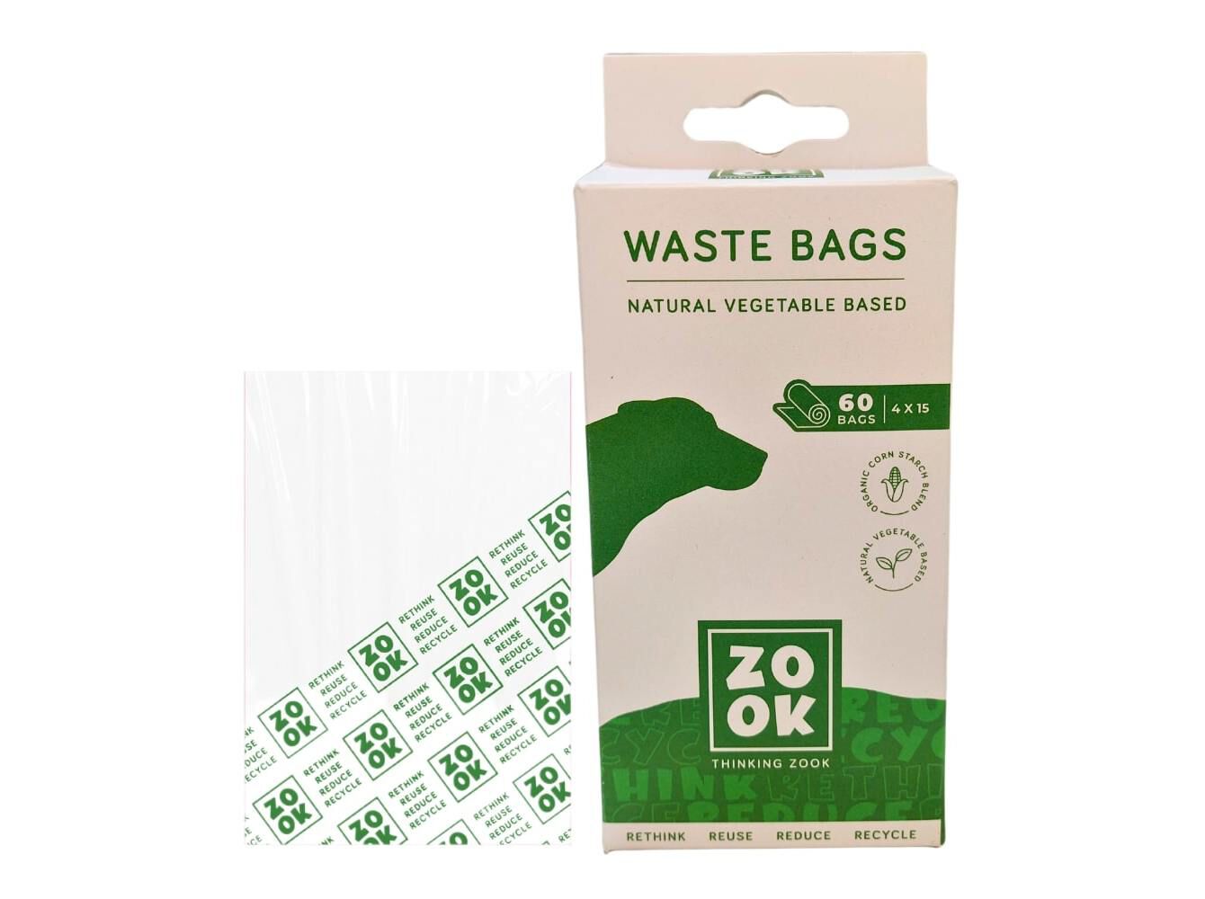 SACOS PARA DEJETOS ZOOK BASE VEGETAL 4X15 UNIDADES