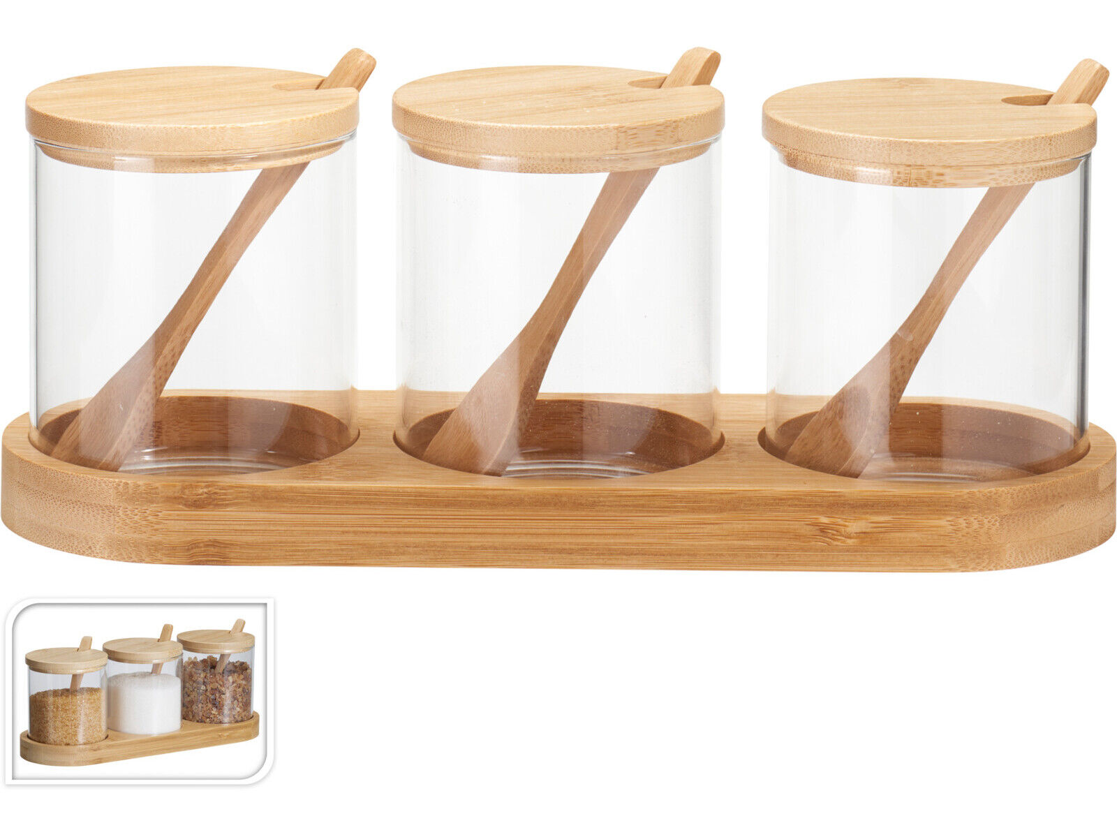 CONJUNTO DE 3 FRASCOS EM VIDRO COM COLHER image number 1