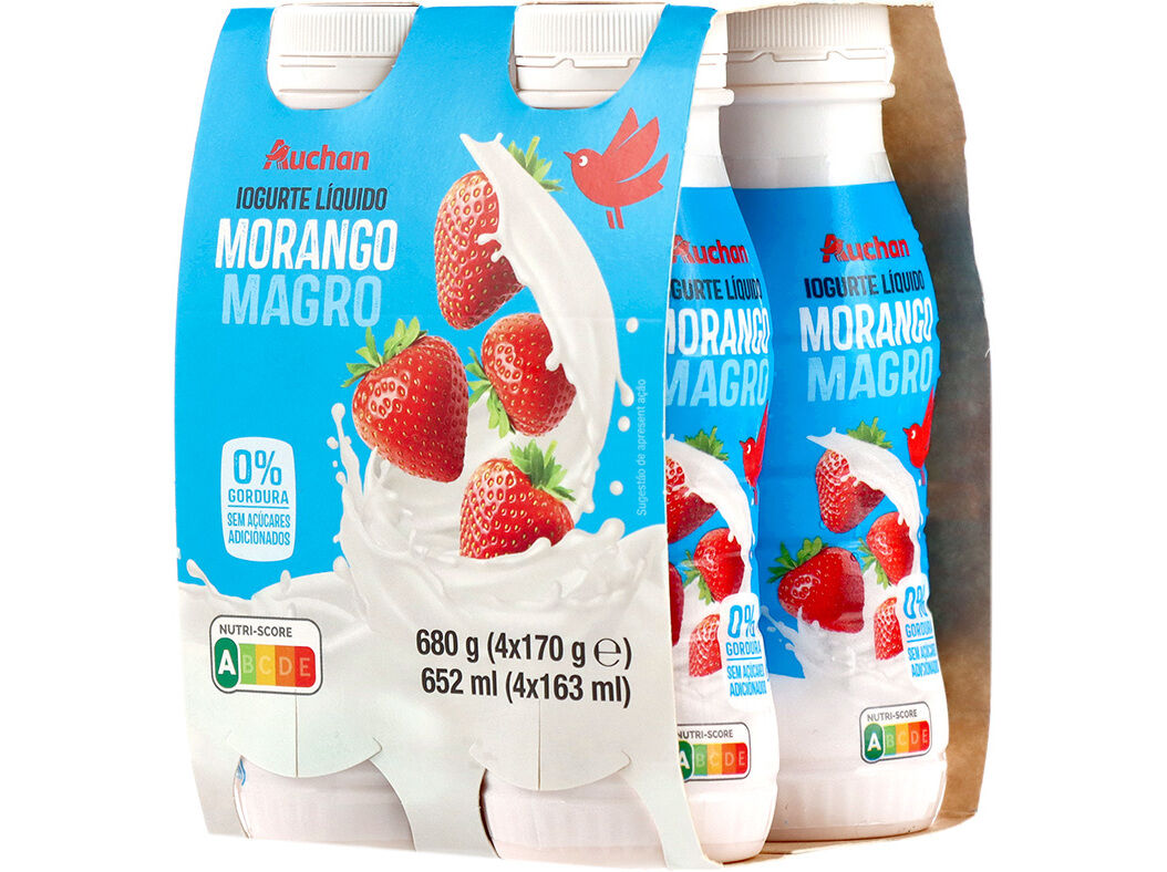 IOGURTE AUCHAN L&Iacute;QUIDO MAGRO MORANGO 4X170G
