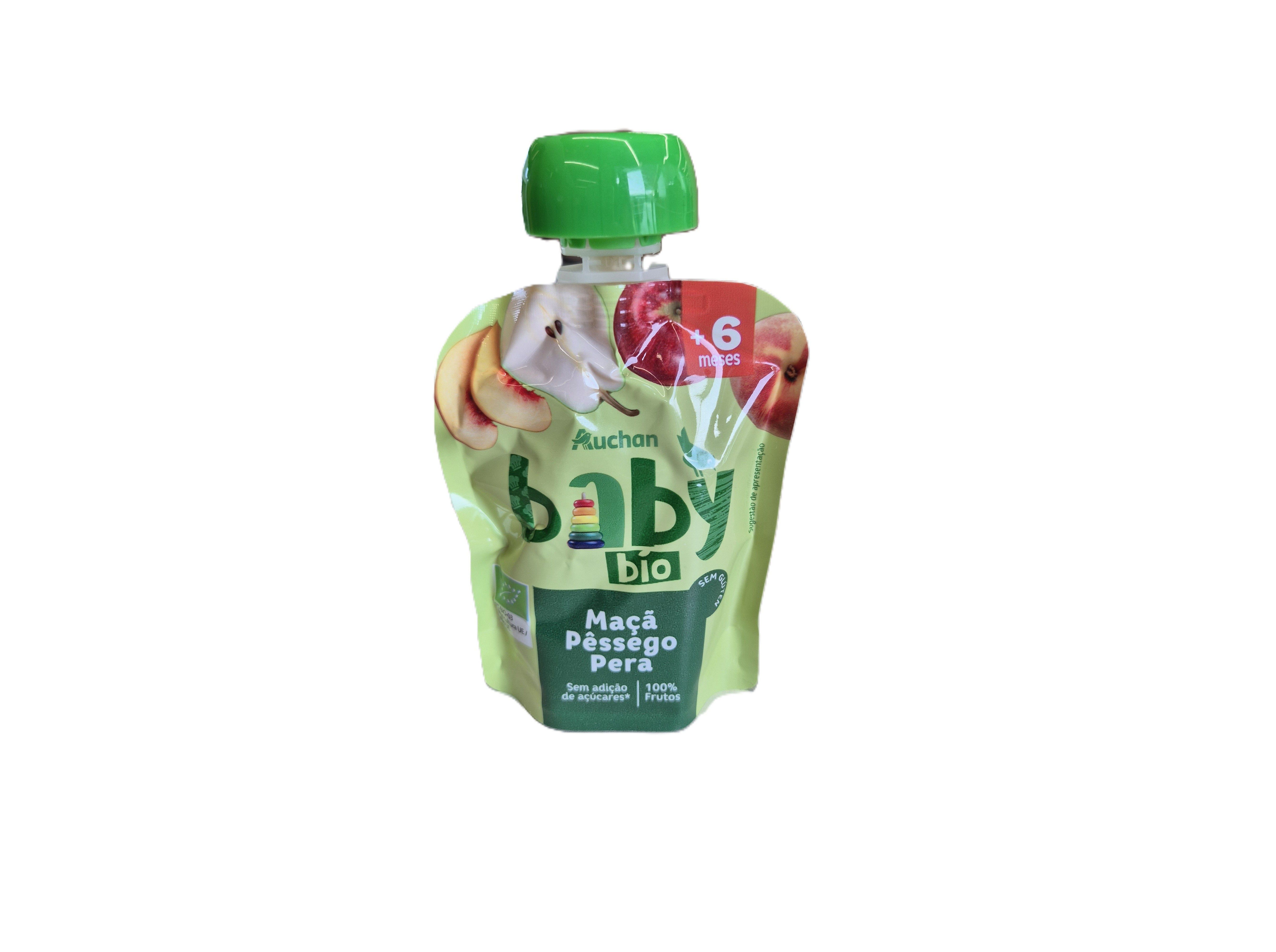 SAQUETA DE FRUTA AUCHAN BABY BIO MA&Ccedil;&Atilde; P&Ecirc;SSEGO E PERA 90G