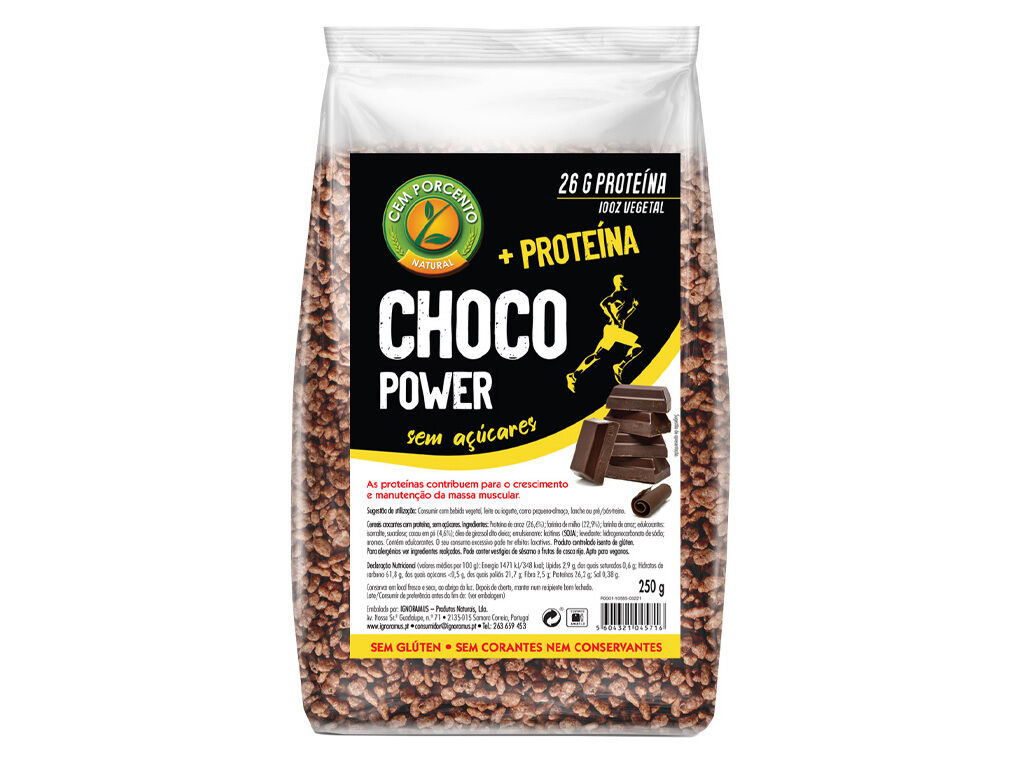 CHOCO POWER CEM PORCENTO SEM GL&Uacute;TEN E SEM A&Ccedil;&Uacute;CAR ADICIONADOS 250G
