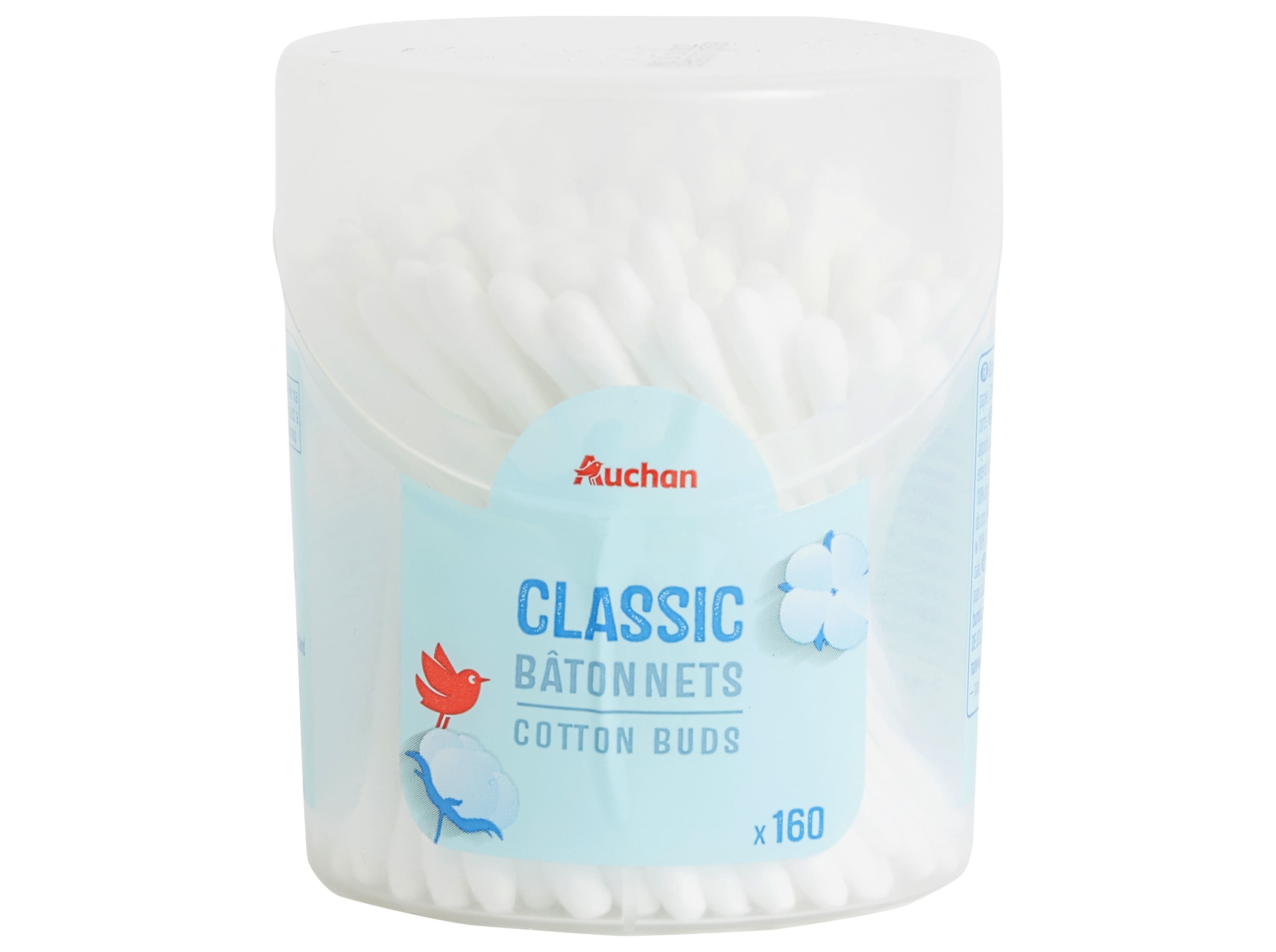 COTONETES AUCHAN CAIXA REDONDA ALGOD&Atilde;O COM CABO PAPEL 160UN