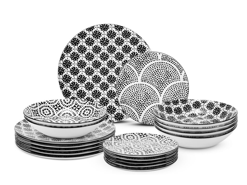 SERVI&Ccedil;O 18PE&Ccedil;AS ACTUEL PORCELANA PRETO &Oslash;27 / &Oslash;20 / &Oslash;19CM