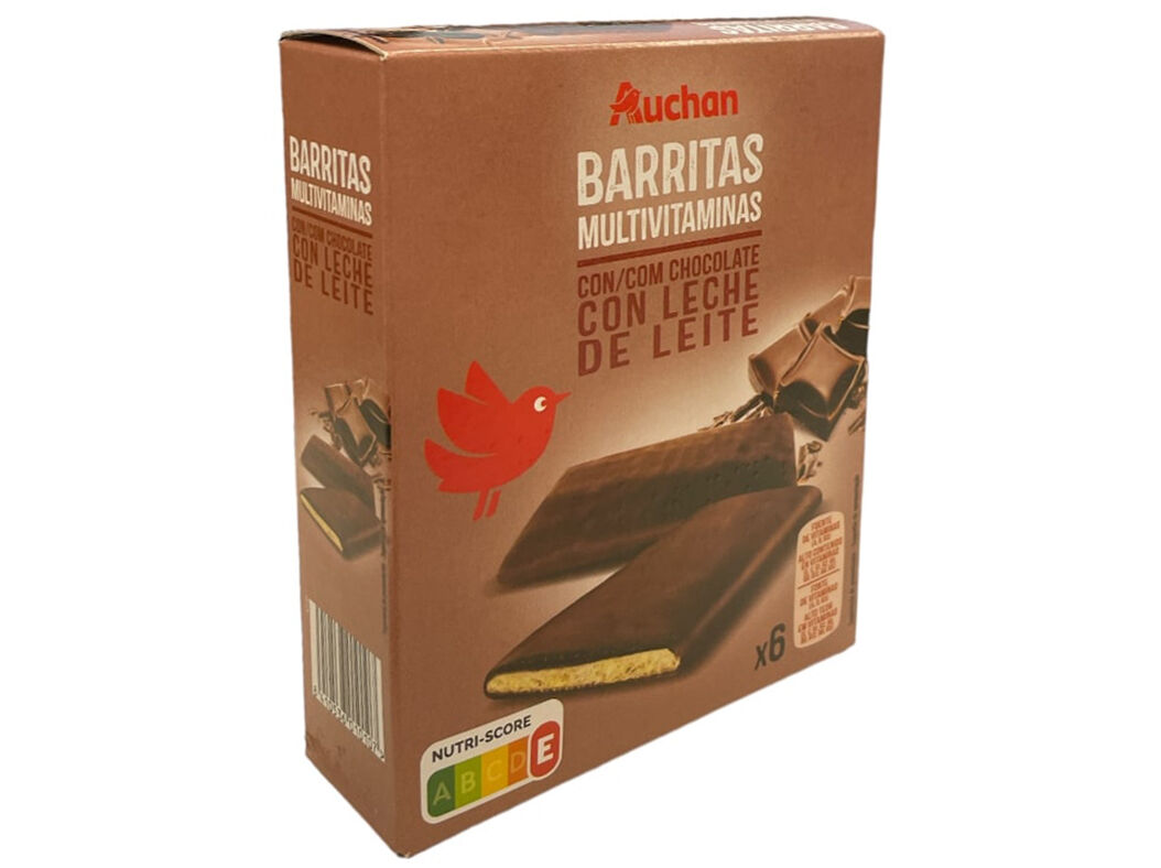 BARRITAS AUCHAN MULTIVITAMINAS CHOCOLATE LEITE 6UN 120G image number 0
