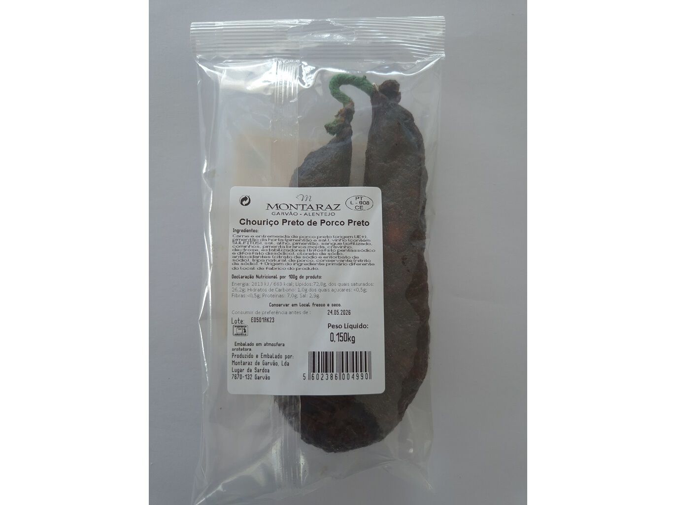 CHOURI&Ccedil;O PRETO DE PORCO PRETO MONTARAZ 150 G image number 1