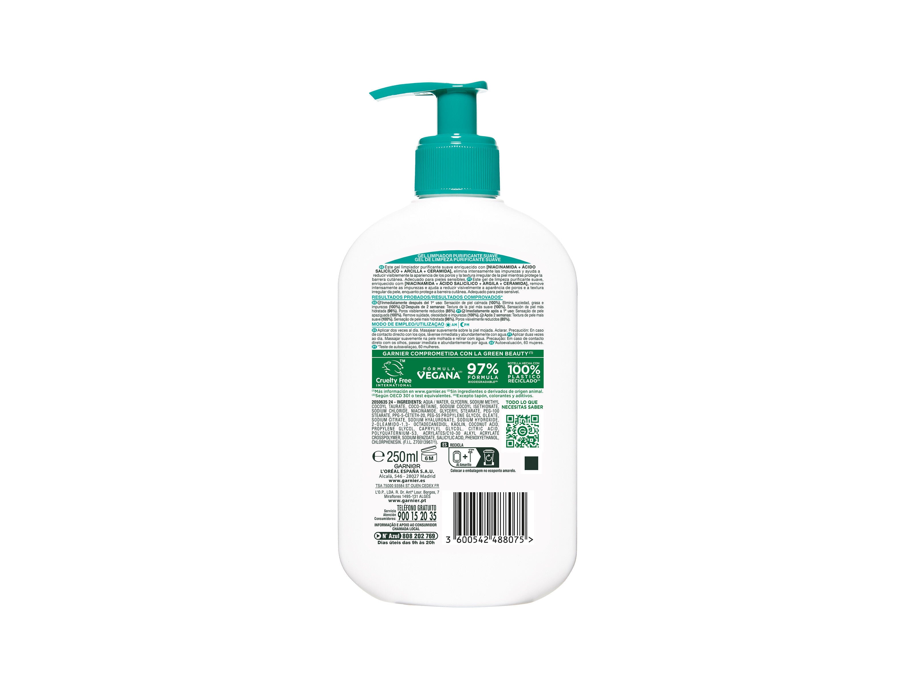 GEL LIMPEZA GARNIER PURE ACTIVE PURIFICANTE 250ML image number 1