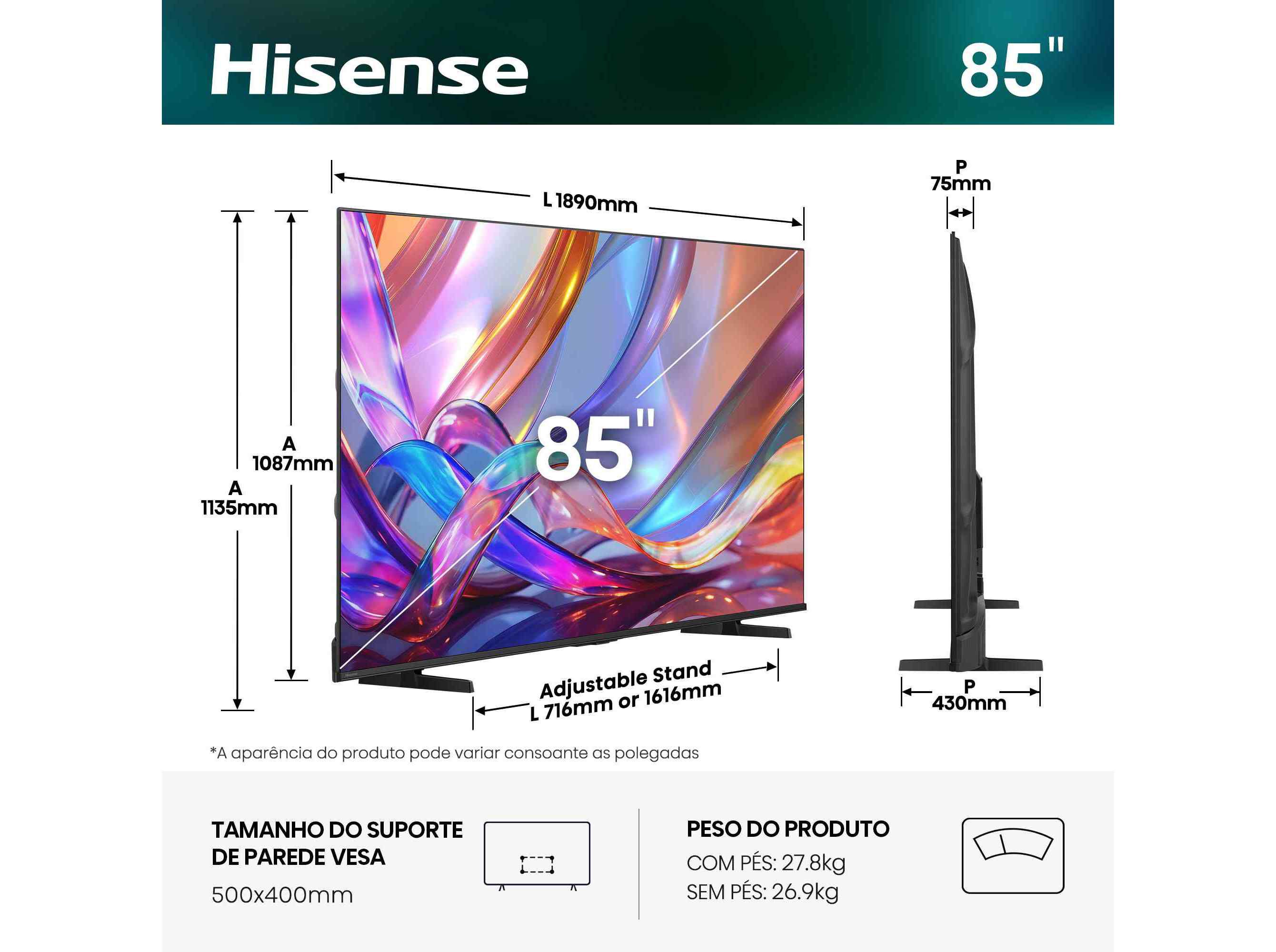 TV QLED HISENSE 85E7S 85'' 4K SMART image number 1