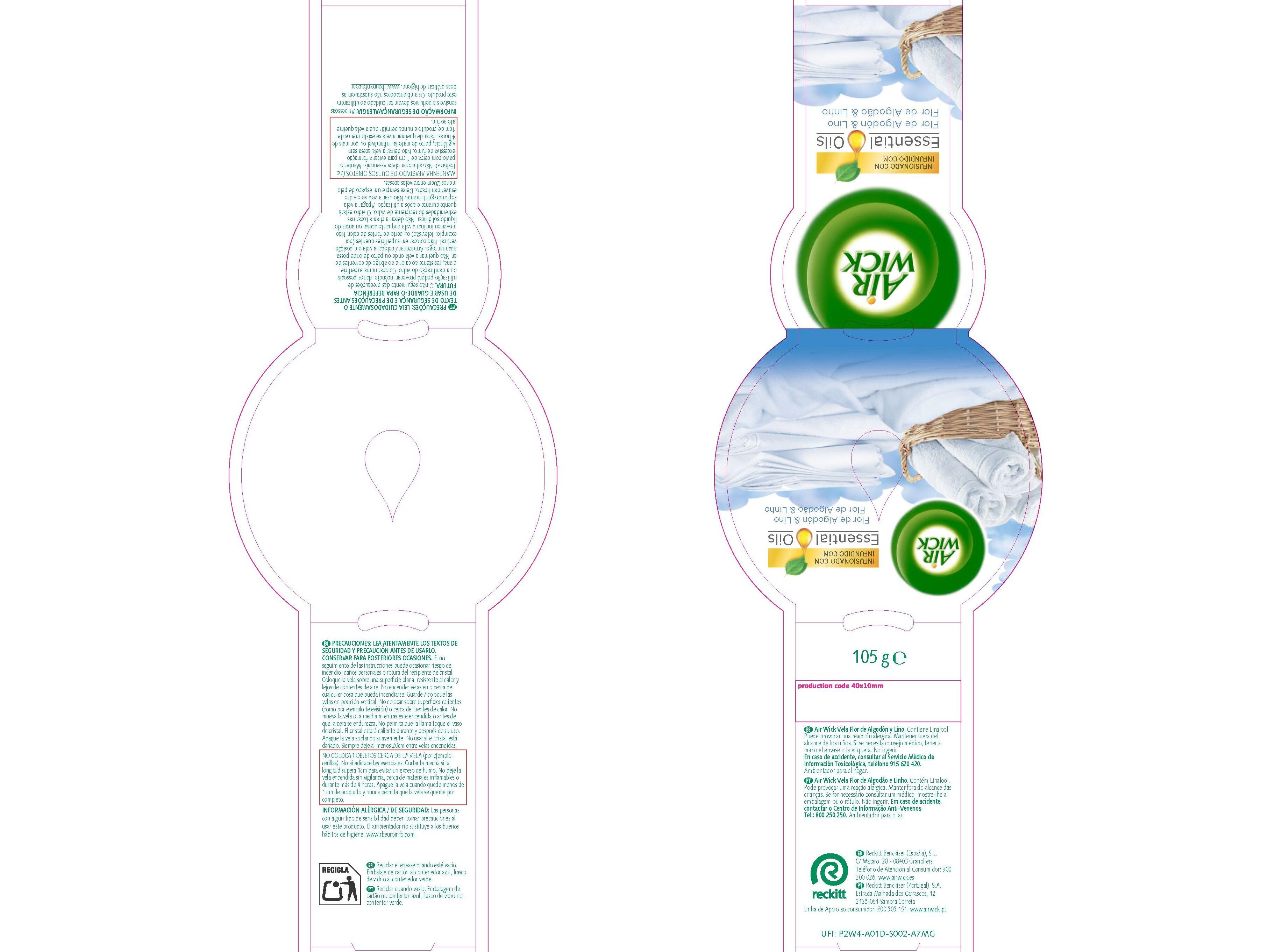 VELA AMBIENTADORA AIRWICK FLOR ALGOD&Atilde;O E LINHO 2UN image number 1