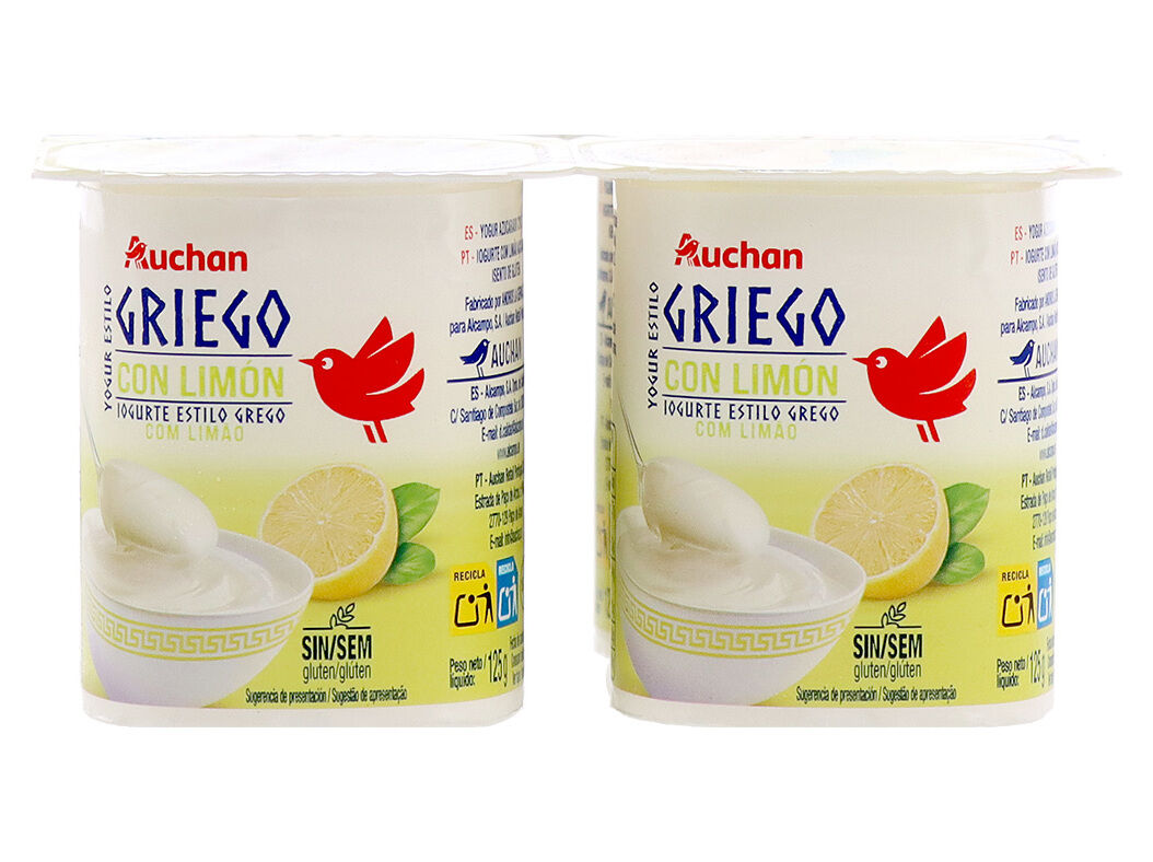 IOGURTE GREGO AUCHAN LIM&Atilde;O SEM GL&Uacute;TEN 4X125G image number 0
