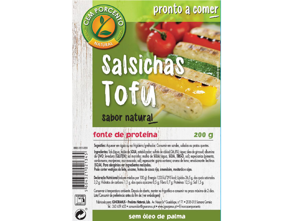 SALSICHAS CEM PORCENTO VEGETAIS TOFU 200G image number 1